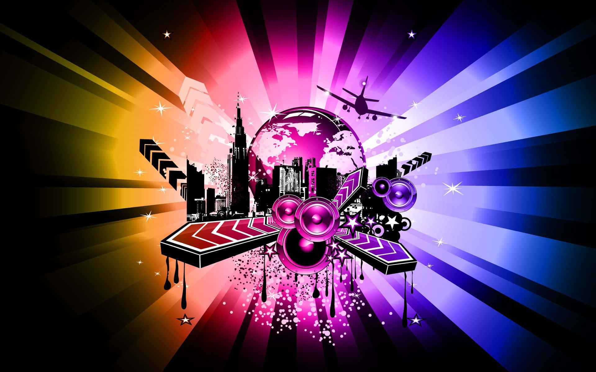 Download A Colorful Background With A City And Music
