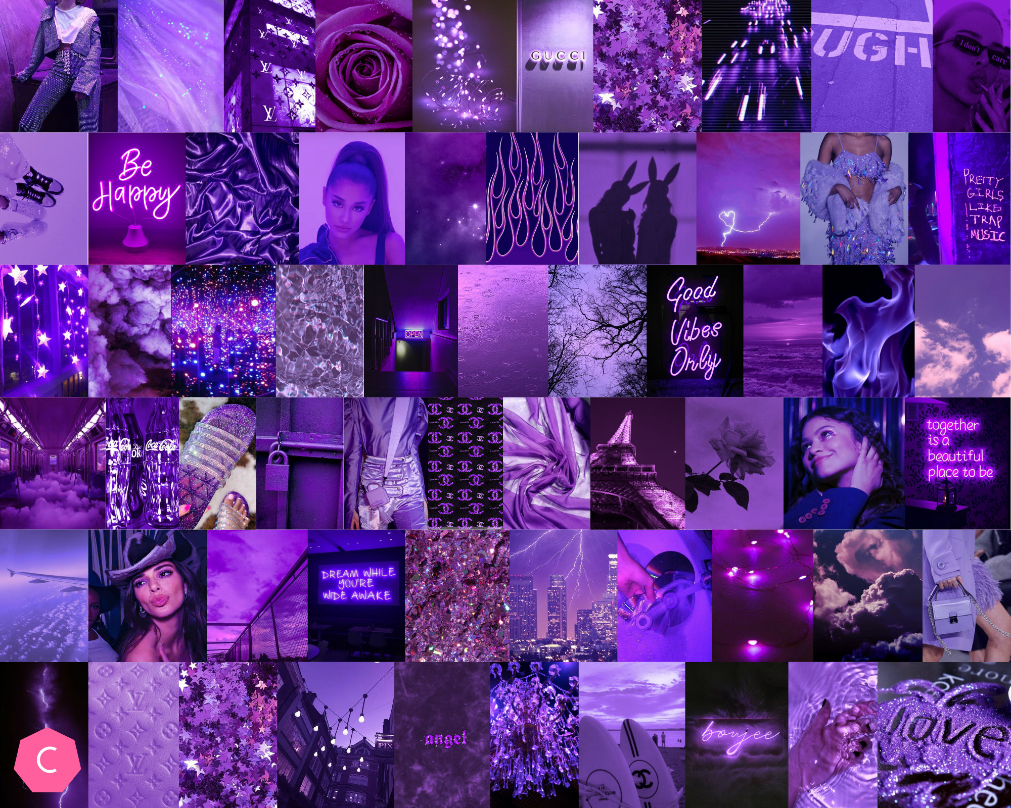 Boujee purple aesthetic wall collage kit (Digital Download) 60pcs