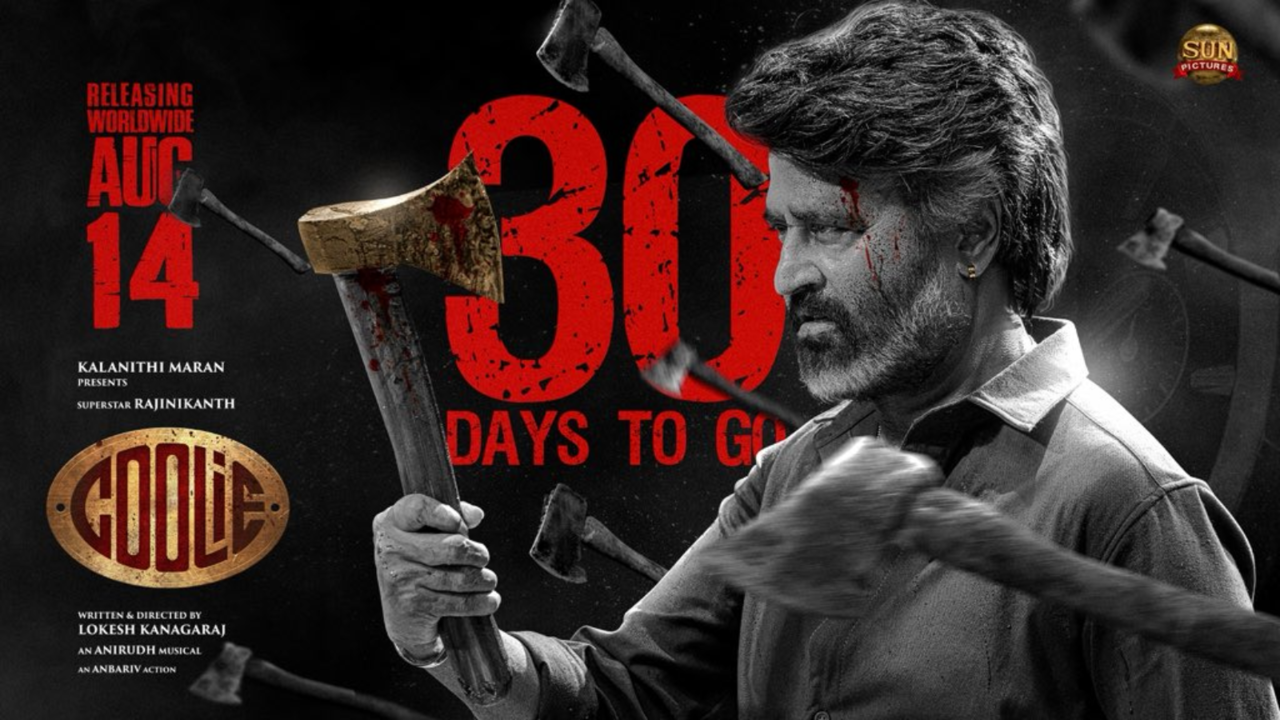 Coolie: 'Deva' Rajinikanth Set To Meet Fans In 30 Days; Makers Start Countdown To Lokesh Kanagaraj Film With New Poster. Nagarjuna. Aamir Khan. Pooja Hegde