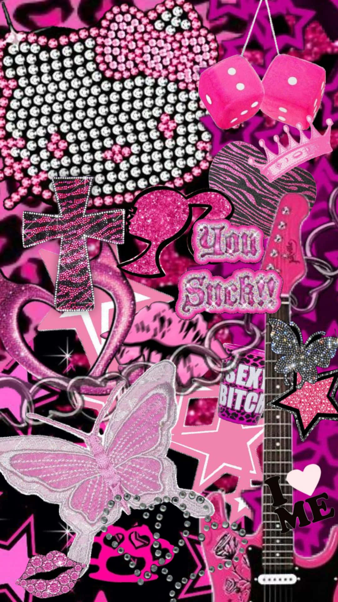 Download Mc Bling Aesthetic Collage Pink Glitter Wallpaper
