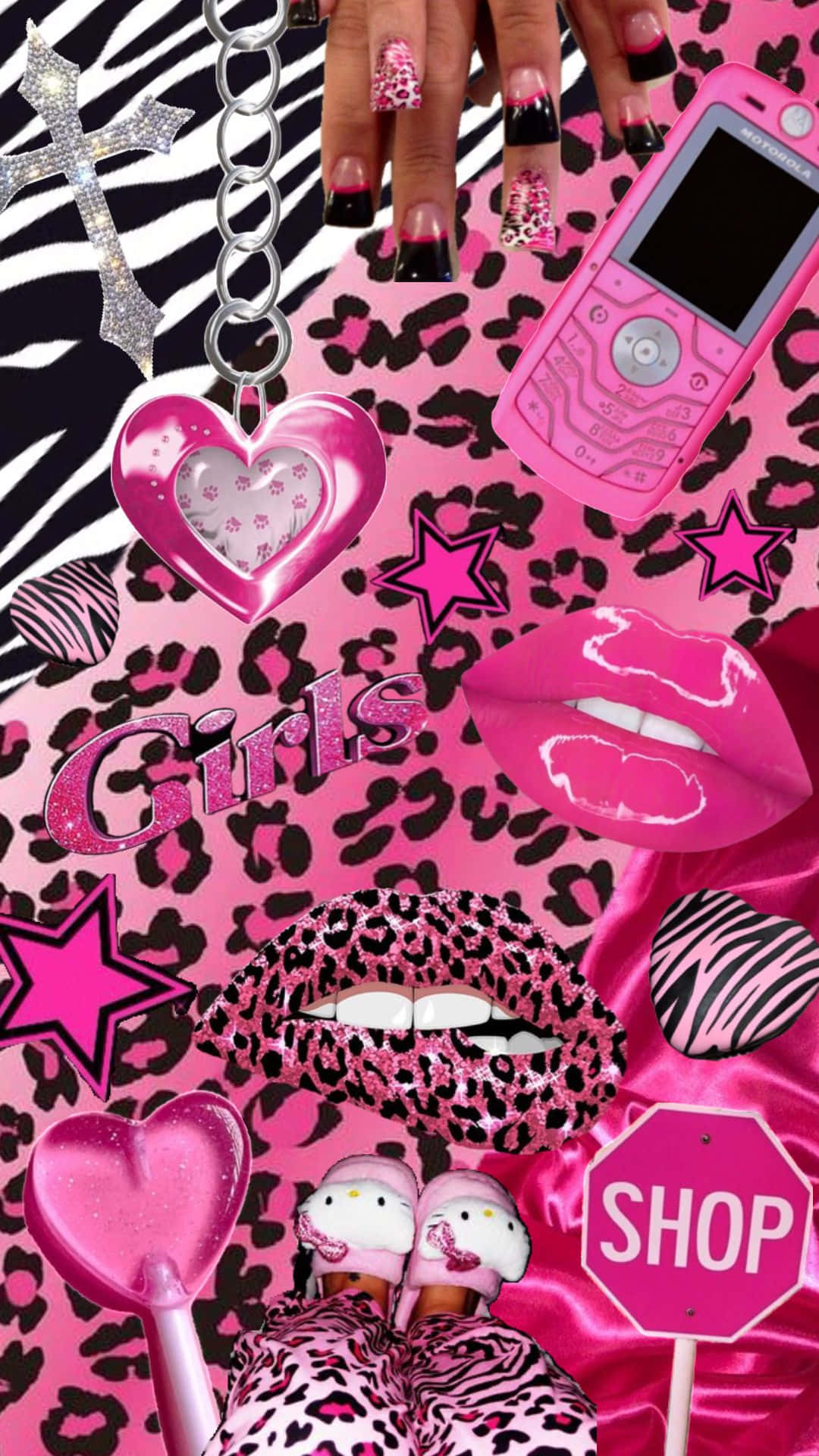 Download Y2 K Pink Bling Aesthetic Collage Wallpaper