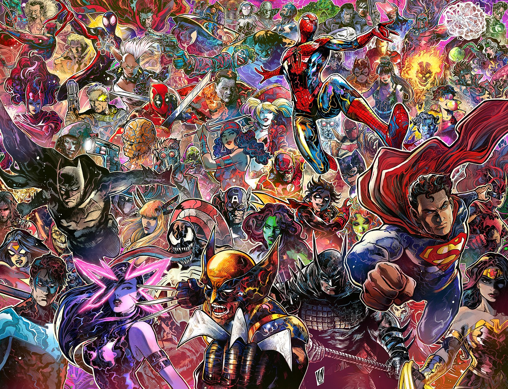 Vincenzo Riccardi celebrate the new #Marvel and #Dc crossover announcement, i decided to do a new collage with all the many Marvel and DC characters i have drawn for