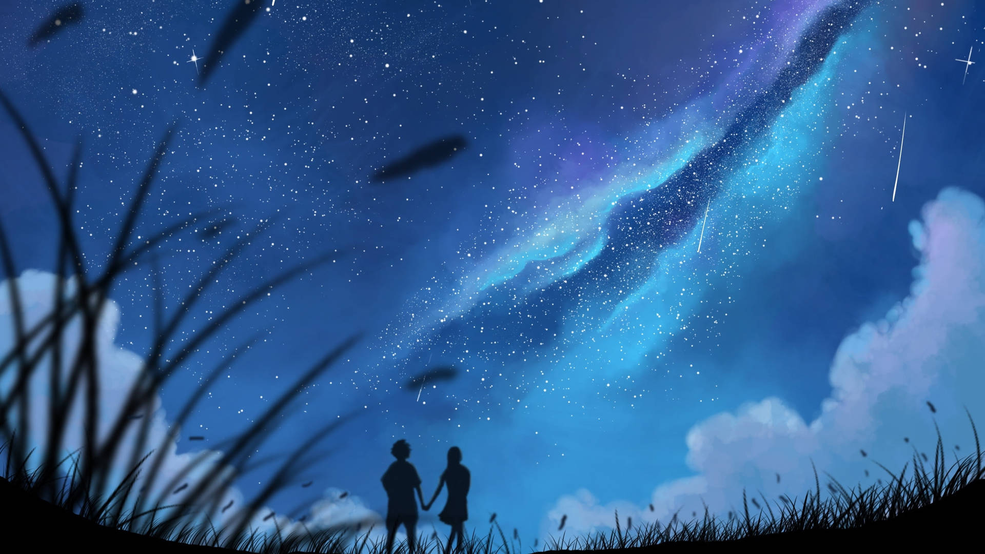Download Shadow Aesthetic Anime Couple Night Sky Wallpaper