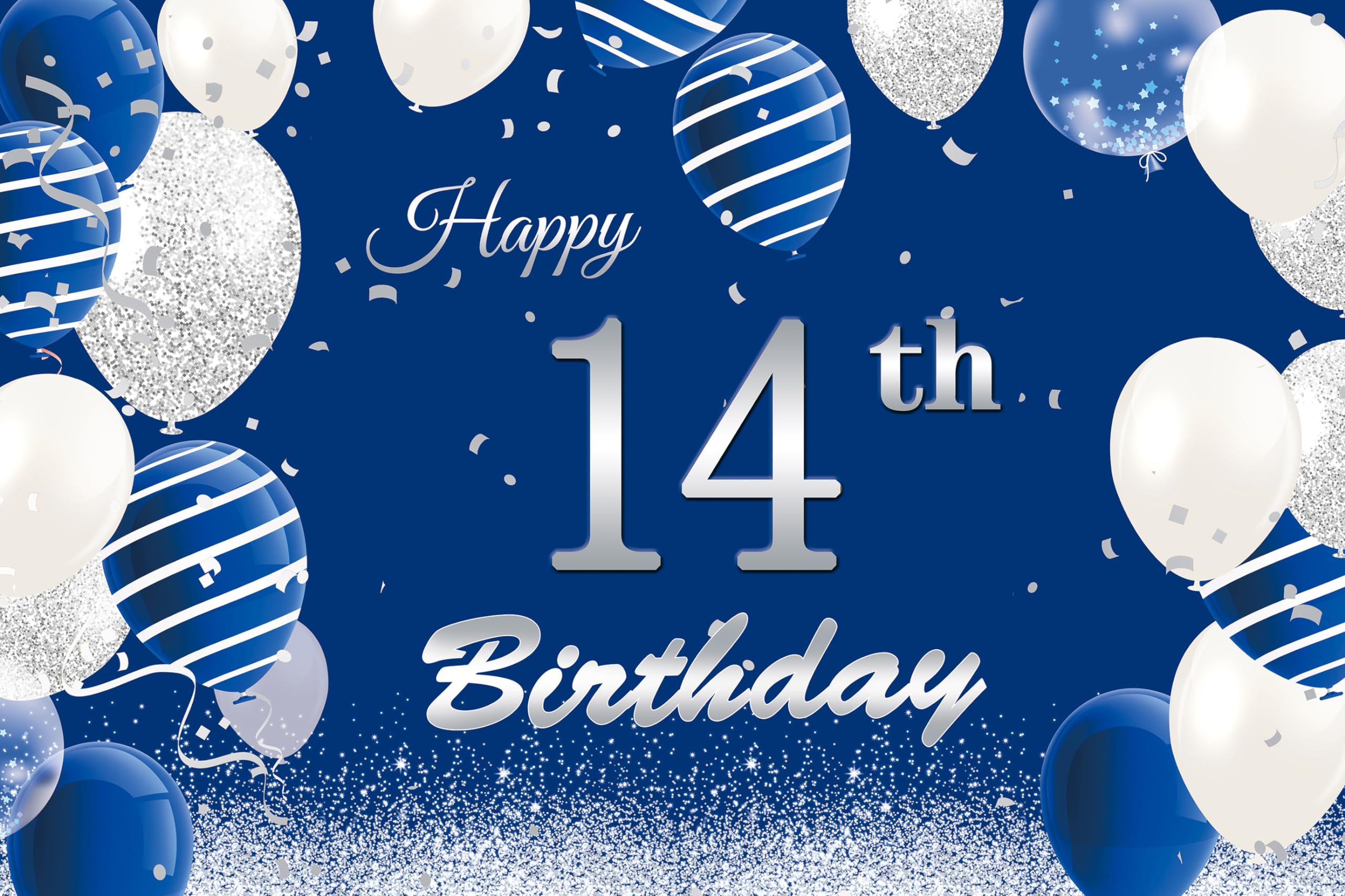 JumDaQQ 14th Birthday Decorations for Boys, Happy 14th Birthday Banner Photography Background Blue Silver, 14th Birthday Backdrop Banner, 14 Years Old Boys Birthday Party Backdrop Poster Fabric 5x4ft, Toys