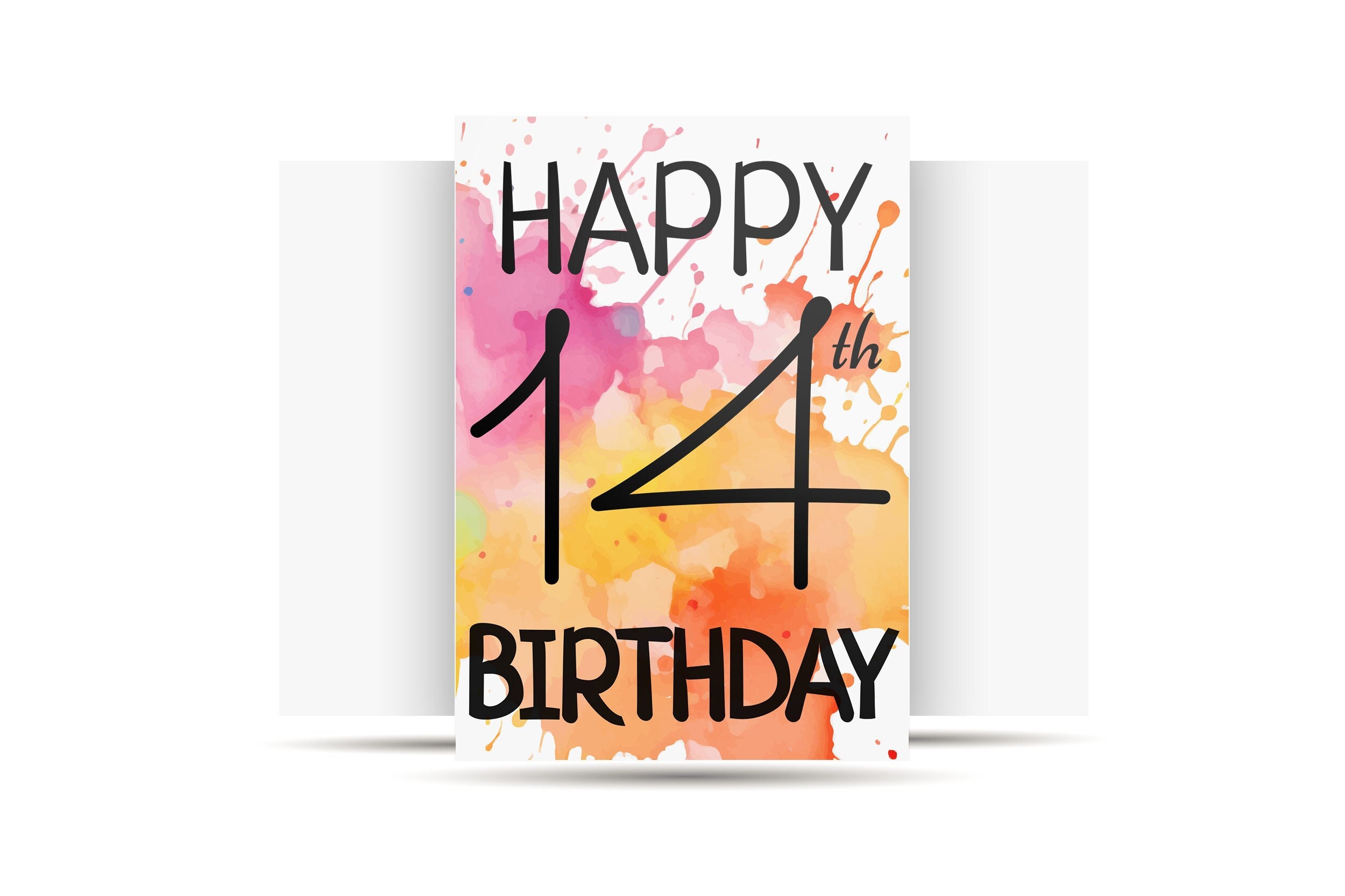 PRINTABLE 14th birthday card printable instant download birthday card 14 birthday card digital watercolor Card simple numbers birthday cards