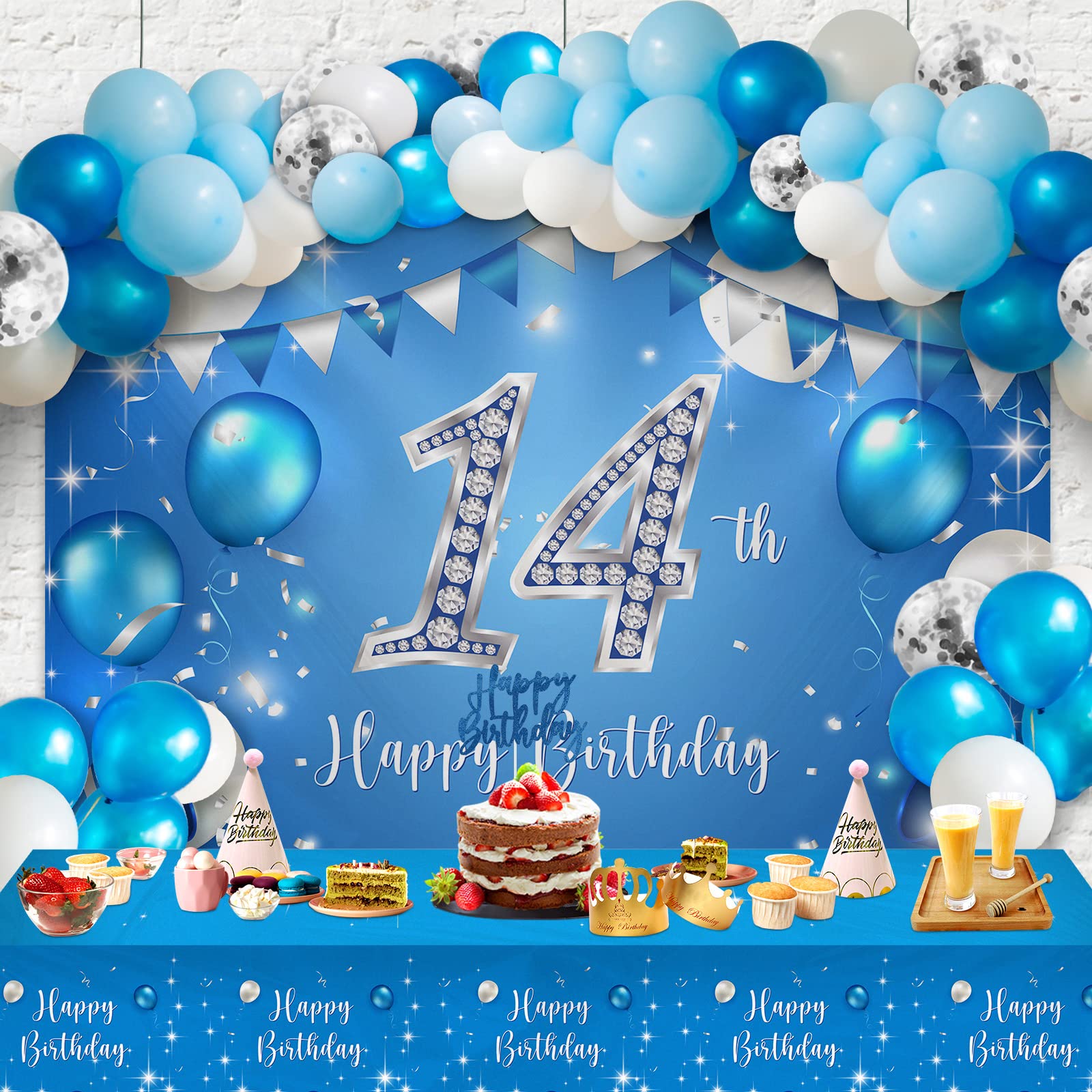 Happy 14th Birthday Balloons Blue Set Decor Cheers To 14