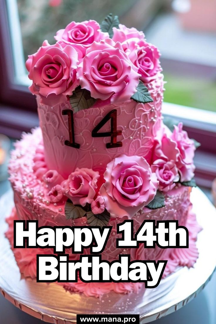 Happy 14th Birthday Cake Image & Captions [FREE HD DOWNLOAD LINK]