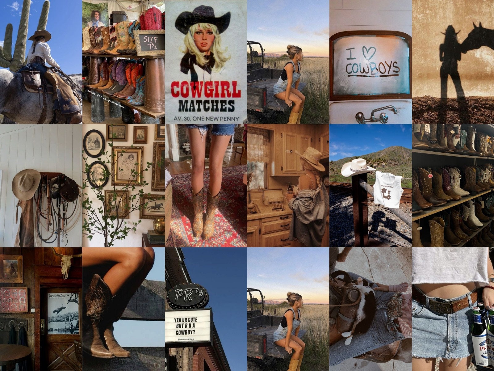 Cowgirl Aesthetic Collage, Western Aesthetic Wall Collage, Cowgirl Western Collage, Old West Room Photo Wall, Wild West Picture Collage