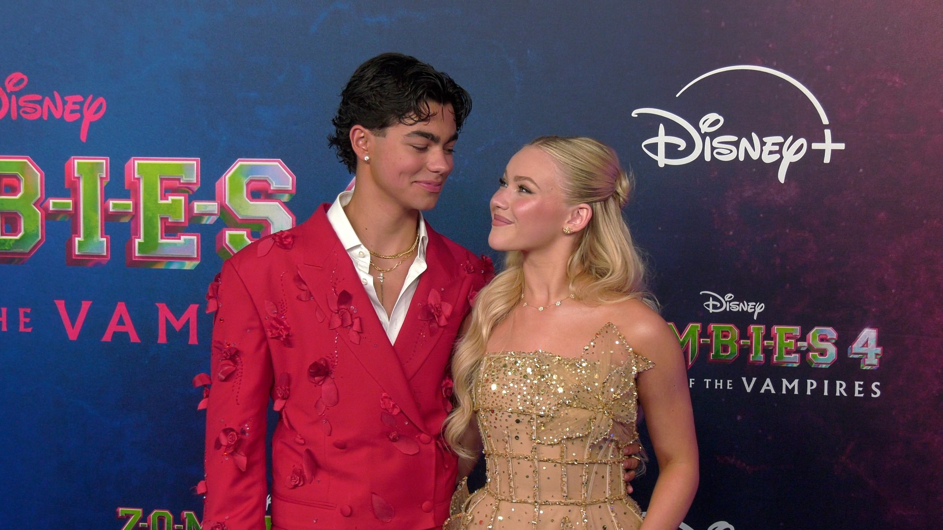 Malachi Barton and Freya Skye Zombies 4: Dawn of the Vampires Premiere Blue Carpet