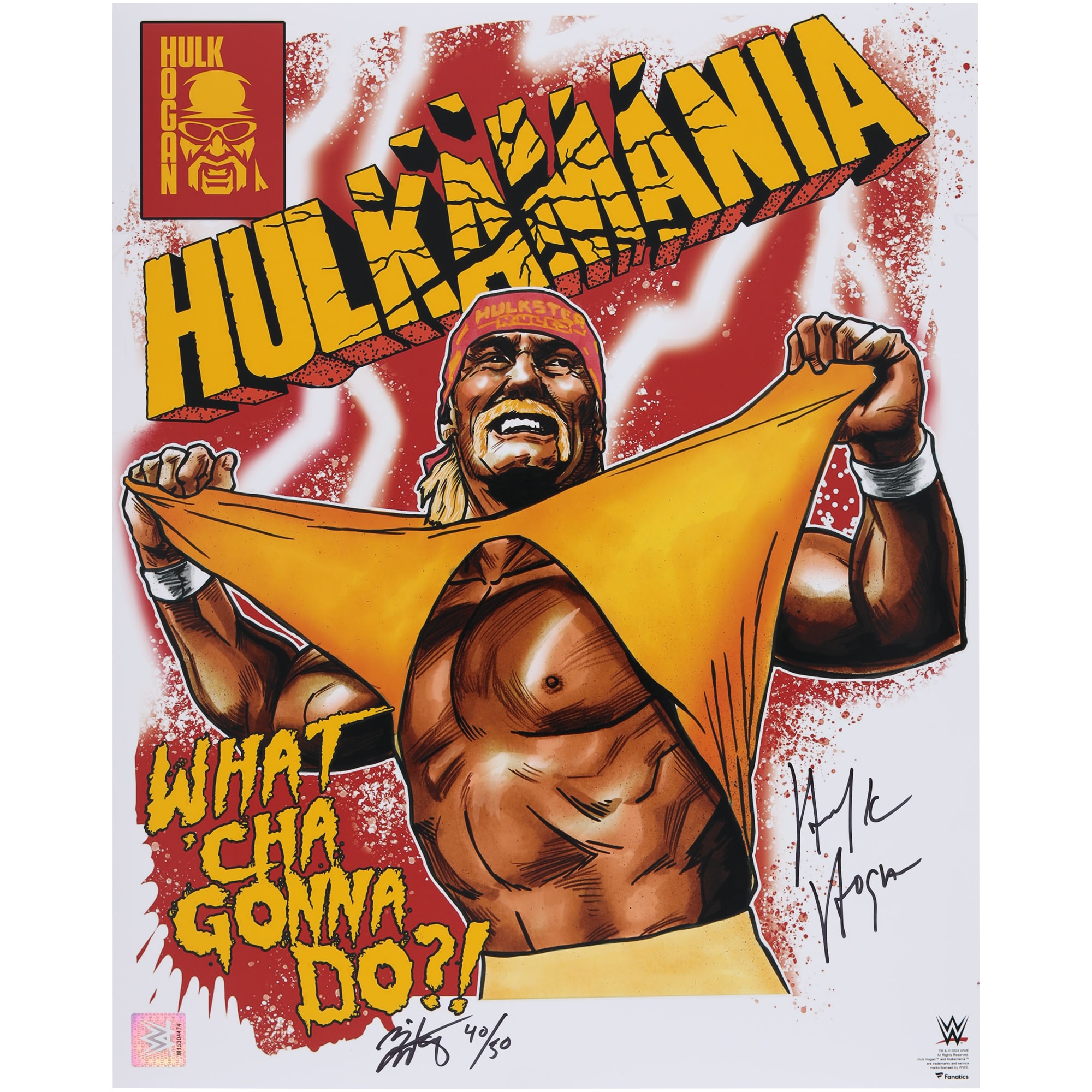 Hulk Hogan WWE Autographed 16 x 20 Photo Print by Brian Kong Edtion of 50