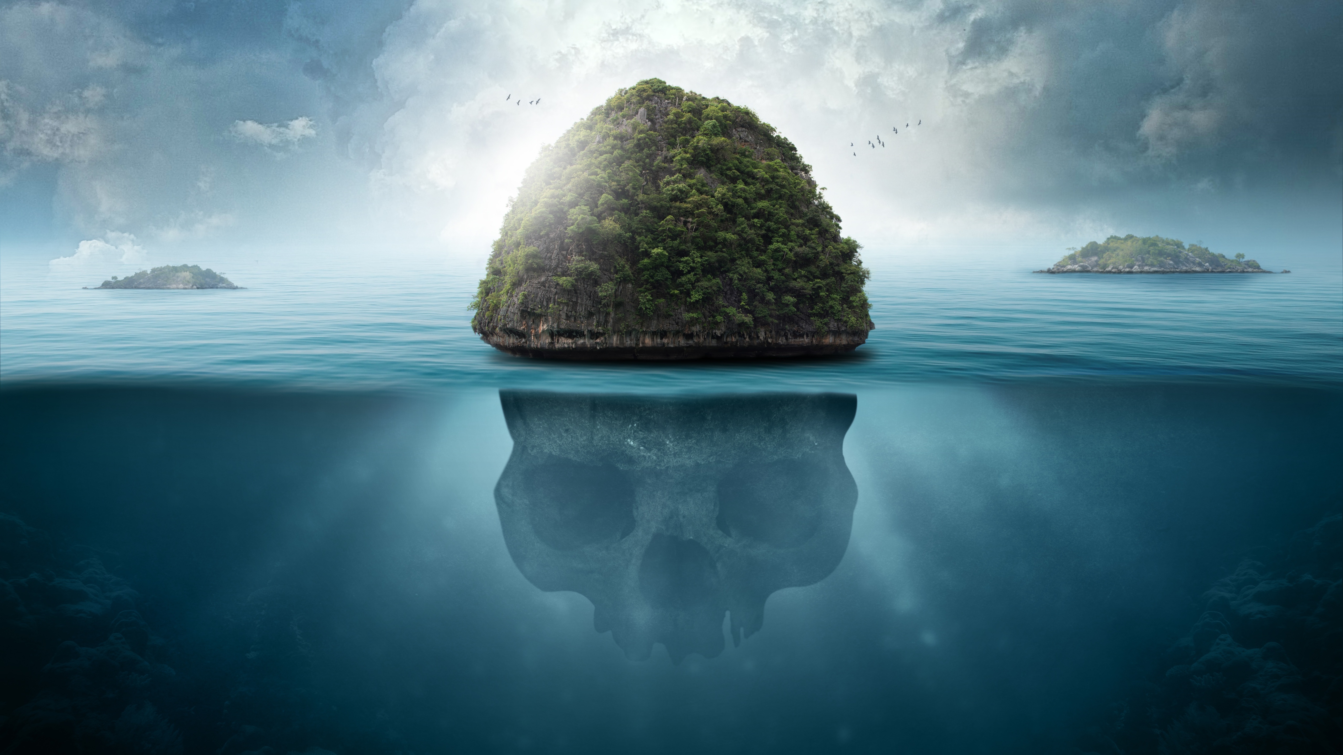 Skull Wallpaper 4K, Island, Seascape, Tropical