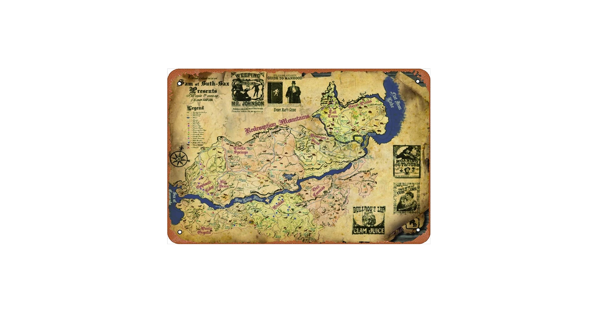 Red Dead Redemption 2 Map Metal Art Poster Retro Decor House Home Vintage Poster Tin Sign 8X12 Inch, Amazon.in: Home & Kitchen