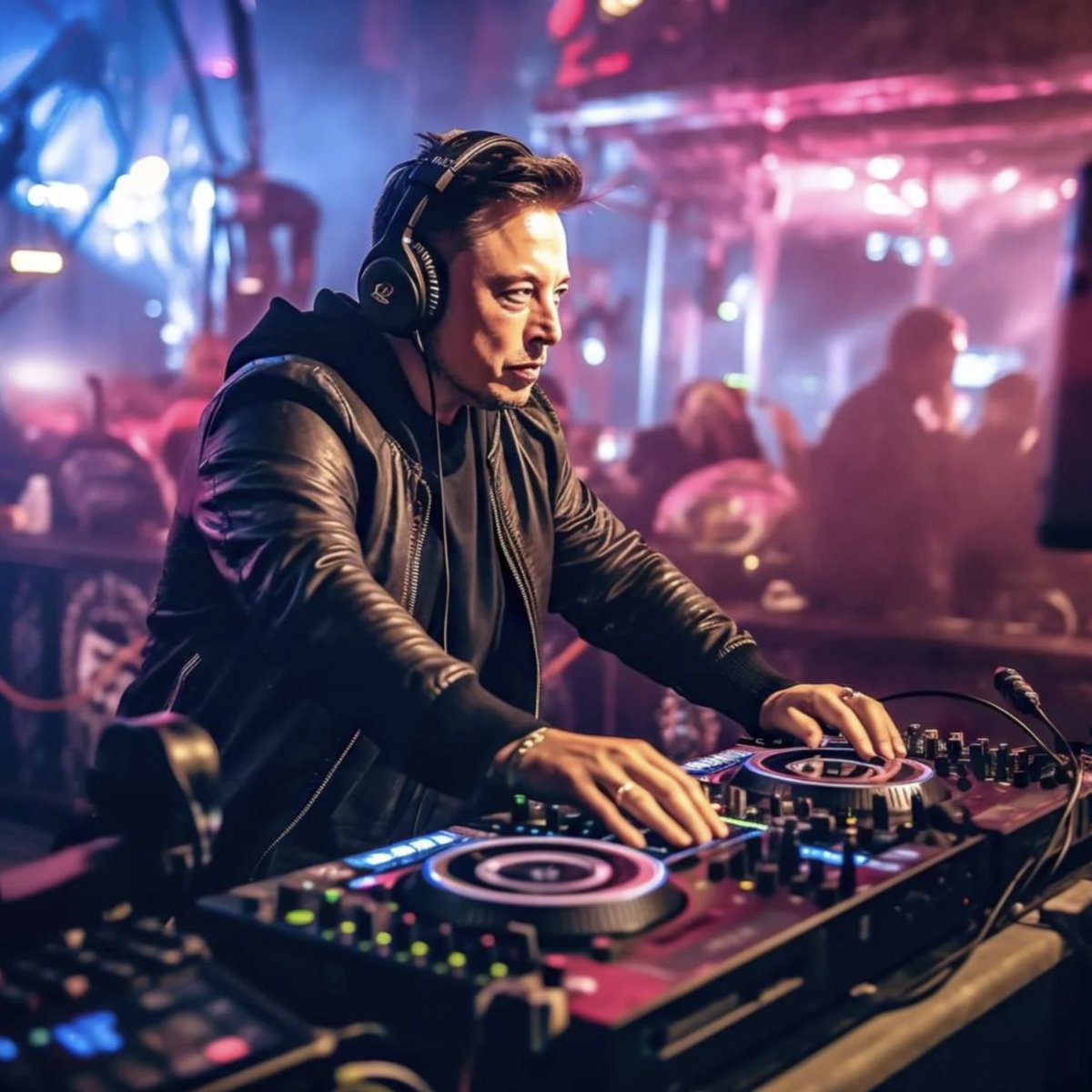 AI Generated Image Of Famous Figures Reimagined As A Nightclub DJ. Image Generated With Midjourney: 1. Elon Musk From Rowan Cheung