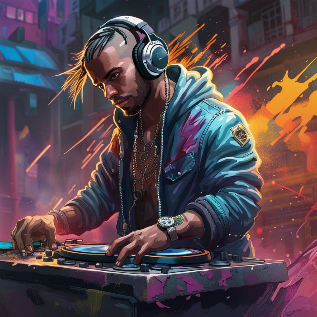 Hyperrealistic Warrior DJ in Abandoned City