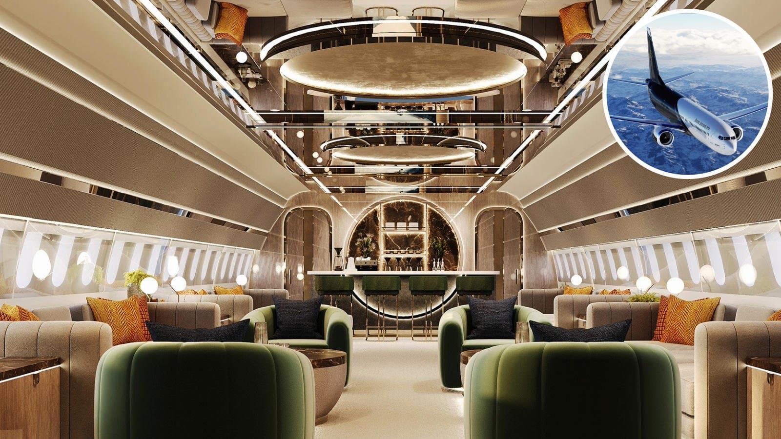 Originally Designed To Carry 248 Passengers, A Texas Designer Has Transformed A Boeing Business Jet 787 8 Into A Flying Boutique Hotel. Complete With A Sculptural Coffee Bar, The Concept Features Three Bedrooms