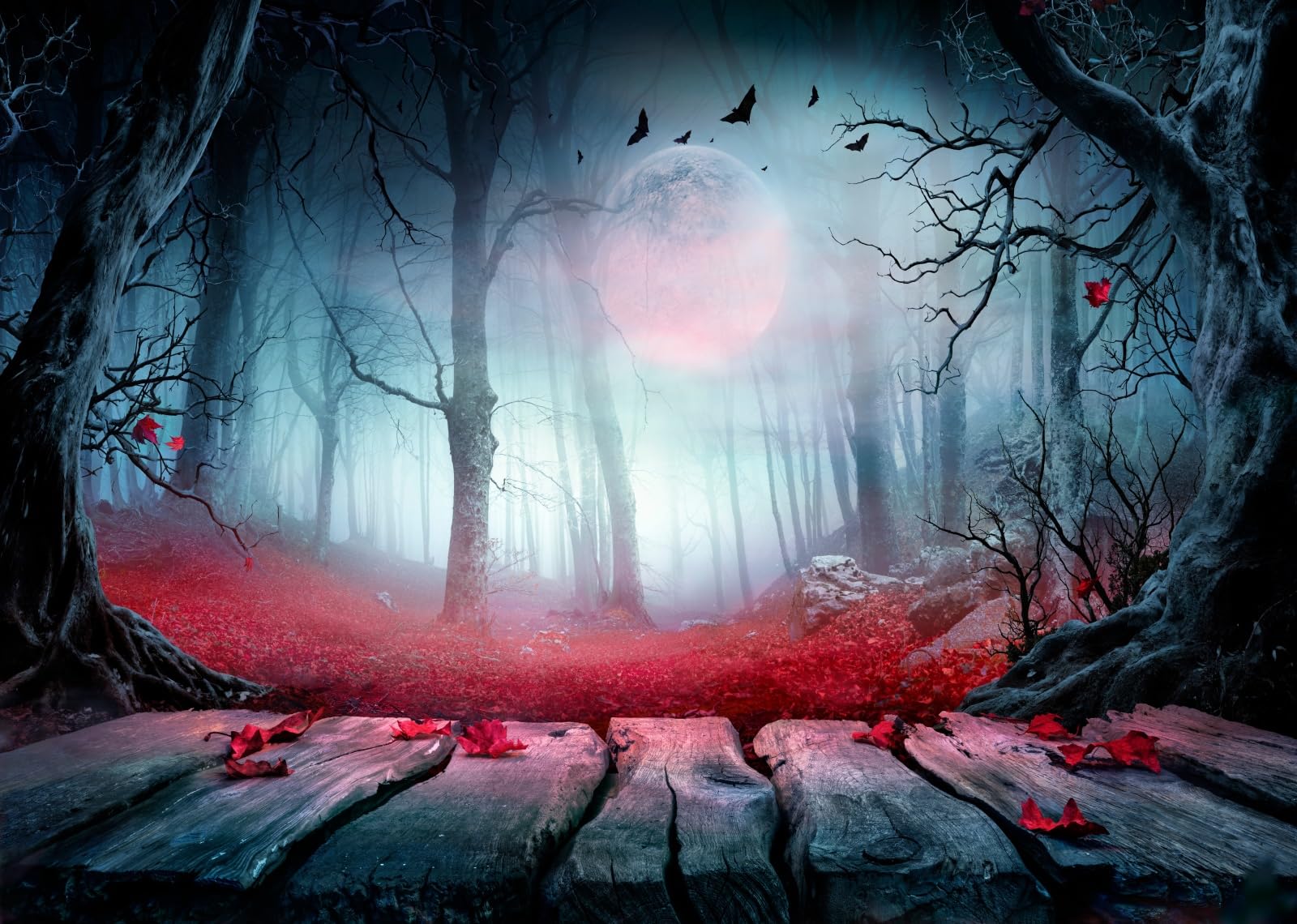 Amazon.com, Loccor 12x10ft Fabric Dark Forest Halloween Backdrop Gloomy Ghost Forest Full Moon Bats Photography Background for Portrait Magic Witch Wizard Sorcerer Ghost Themed Party Banner Decors Photo Props