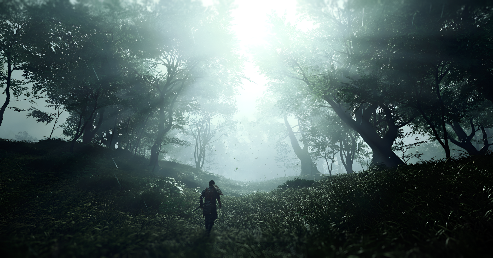 Ghost of Tsushima HD Wallpaper: Samurai in Sunrise Forest