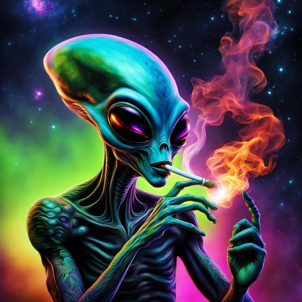 Trippy Alien Smoking Joint in Galaxy