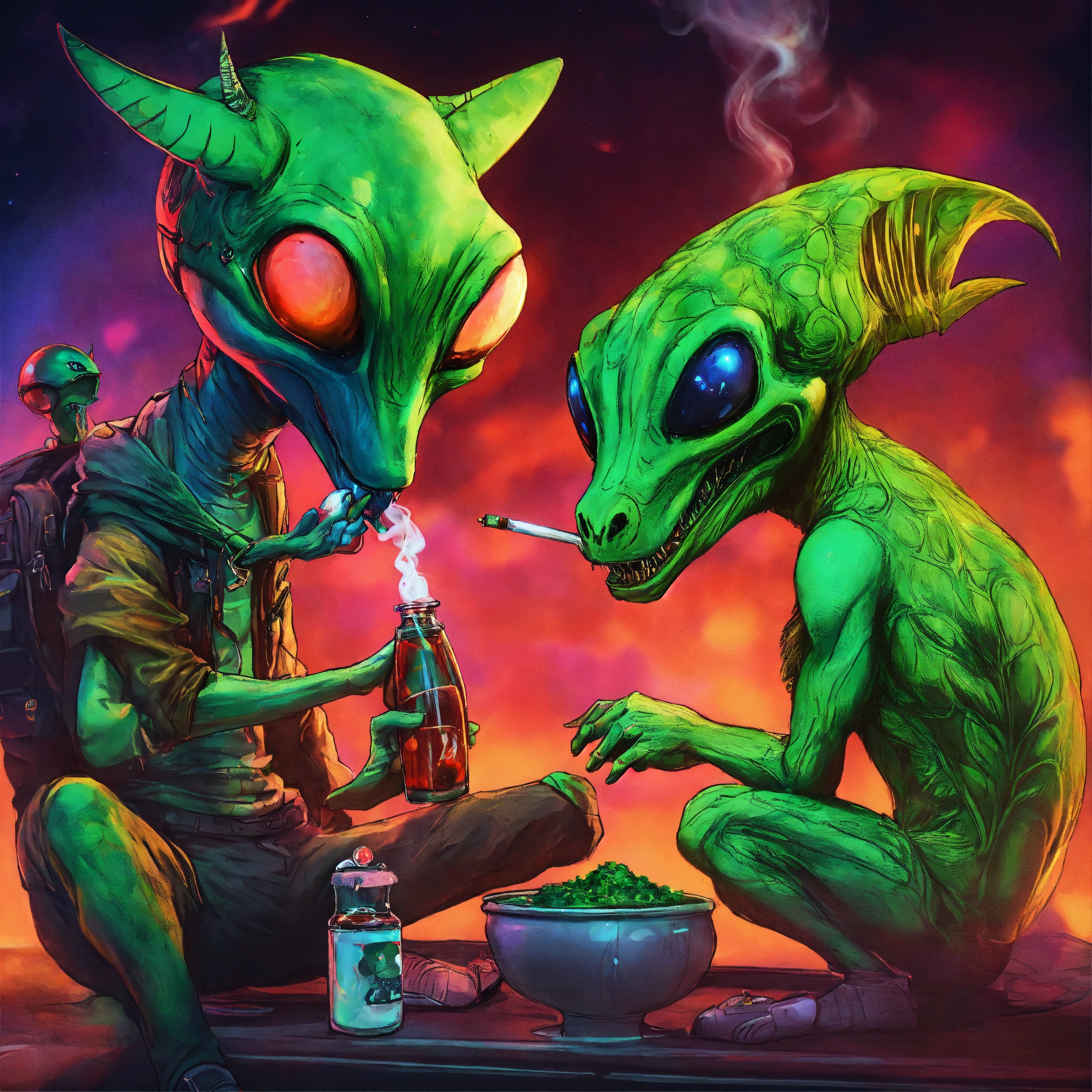 Chupacabra and alien smoking weed together 4k yeat vibe