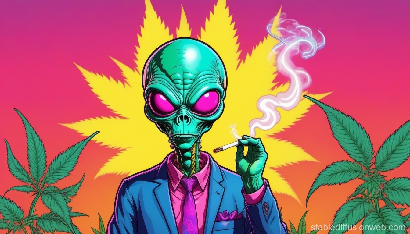 Alien Smoking Weed in Psychedelic Setting. Stable Diffusion Online
