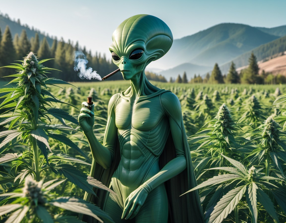 Alien in Cannabis Field with Mountain Backdrop. Deep Dream Generator