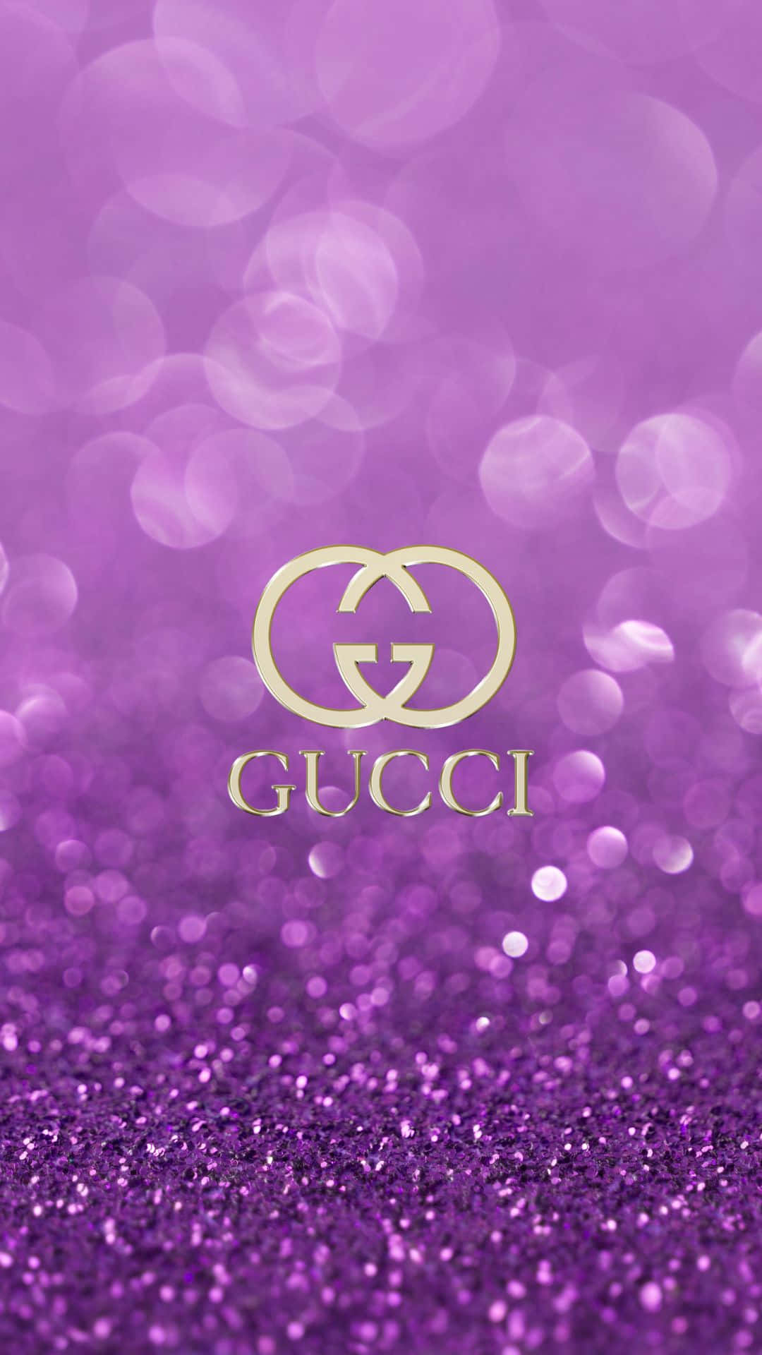 Download Gucci Logo On Purple Glitter Background Wallpaper