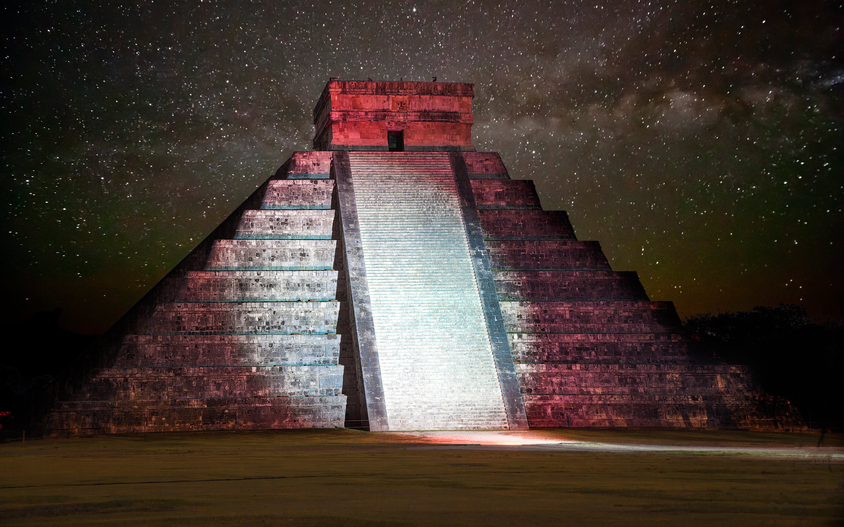 Phone wallpaper: Mexico, Starry Sky, Chichen Itza, Man Made, Light, Night, Pyramid 685255