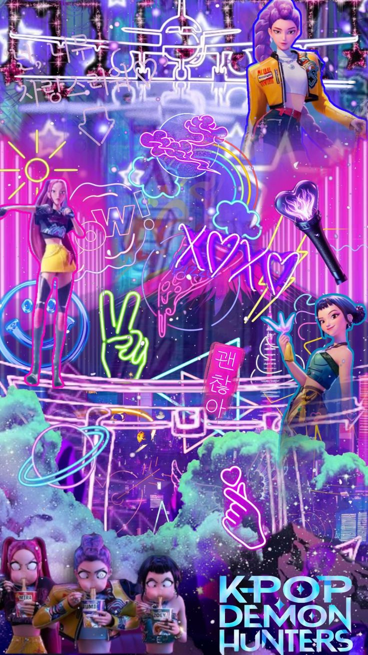 Tokyo & Korea #neon#colors kpop demon hunters# wallpaper