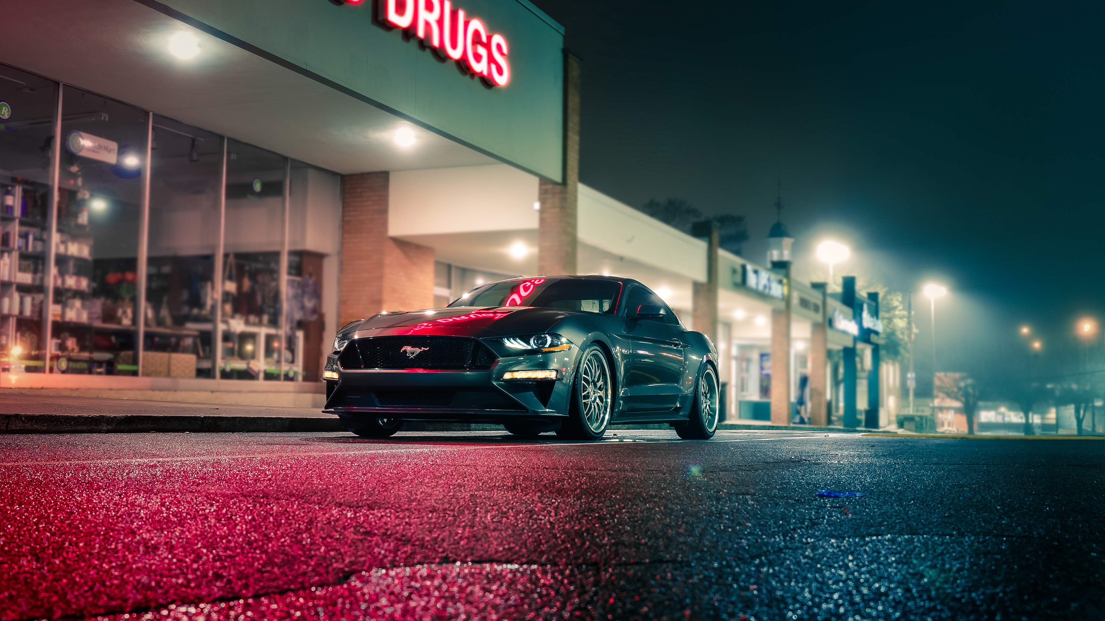 Ford Mustang Wallpaper 4K, Night, City lights, Neon