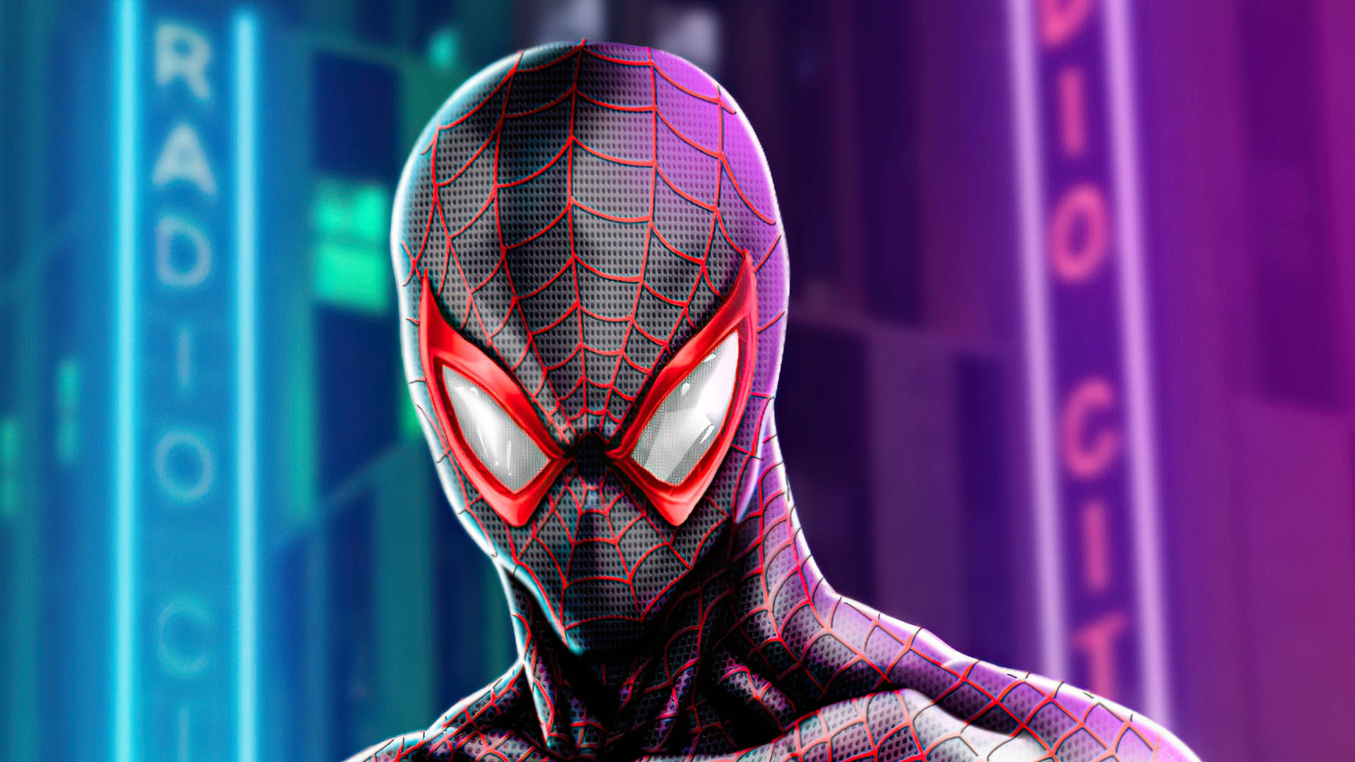 Download Spider Man Miles Morales Neon Ps5 Wallpaper