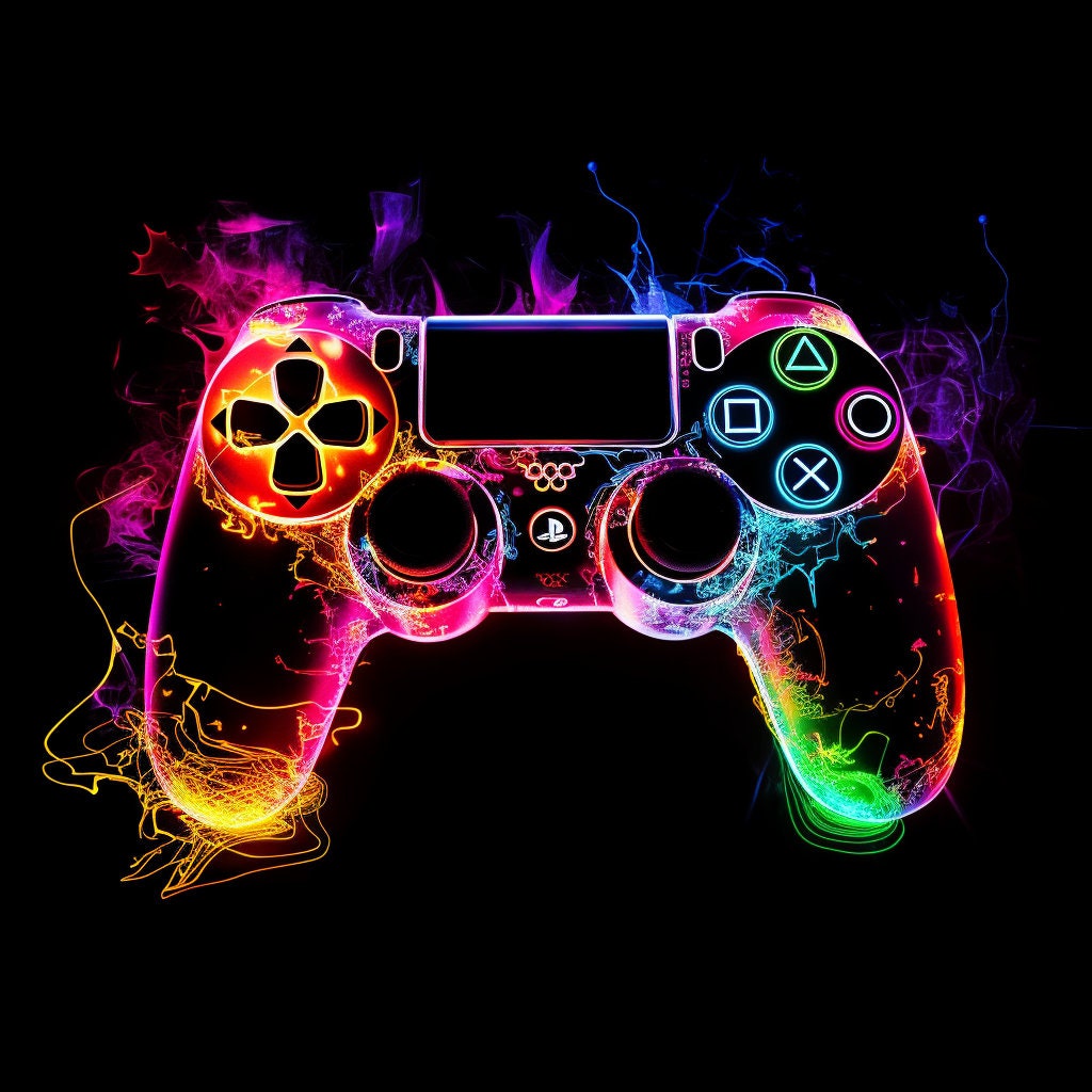 Neon PS5 Controller Quality Watercolor Digital Art