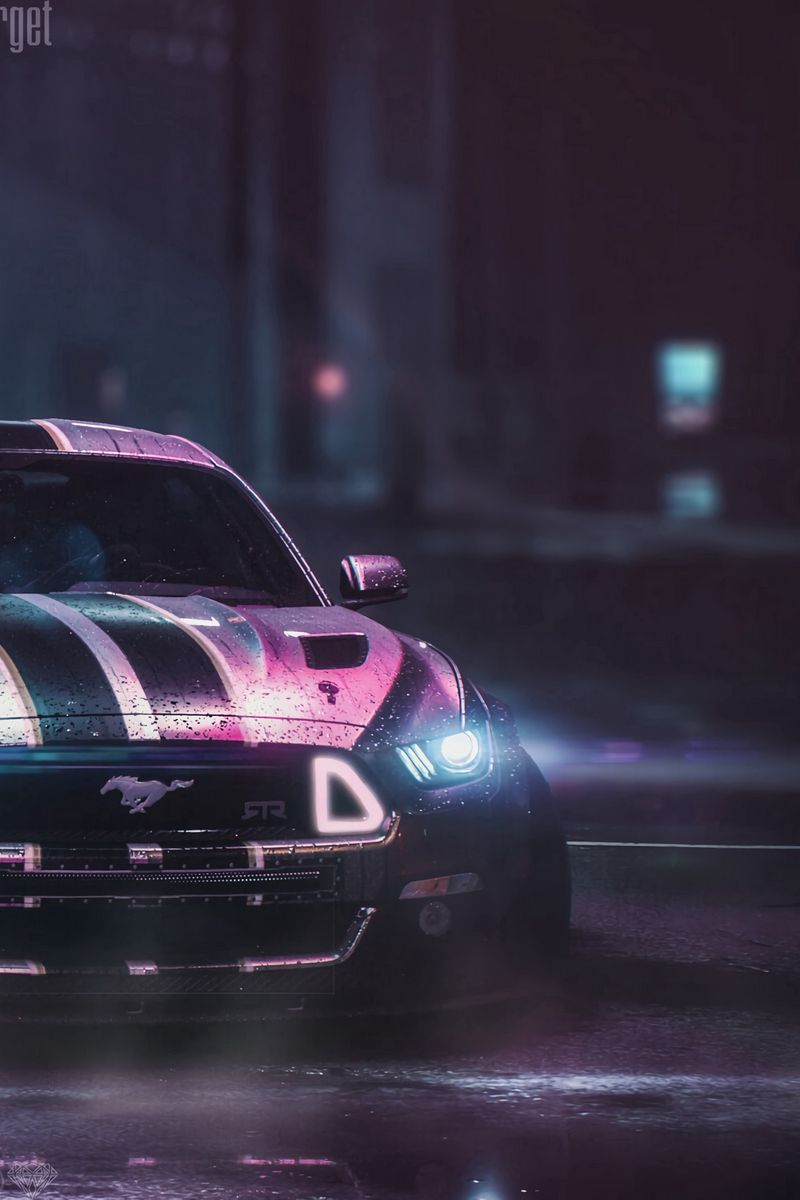 Download Wallpaper 800x1200 Ford Mustang Gtr, Ford, Car, Neon, Night, Wet Iphone 4s 4 For Parallax HD Background