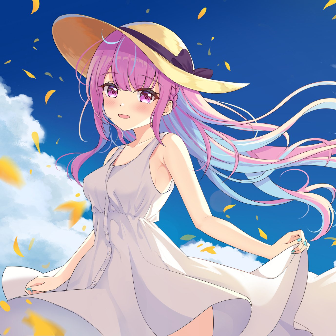 Download Pink Eyes Hat Pink Hair White Dress Minato Aqua Virtual Youtuber Hololive Anime PFP