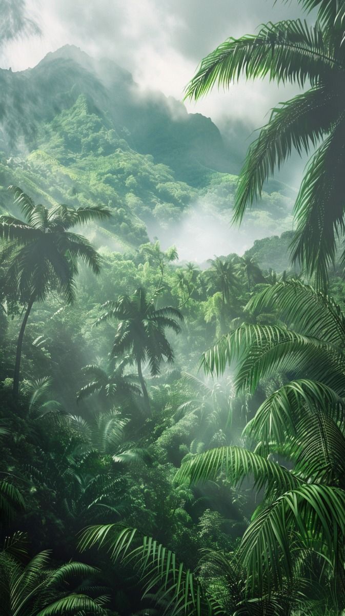 Tropical Background With Mountains And Fog HD iPhone Wallpaper Free Download