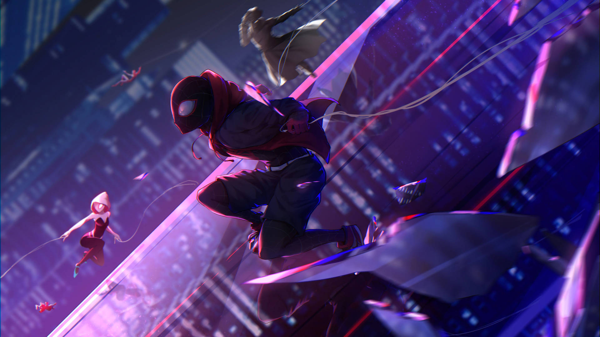 Download Vibrant Fanart Image Of Spider Man Into The Spider Verse Wallpaper
