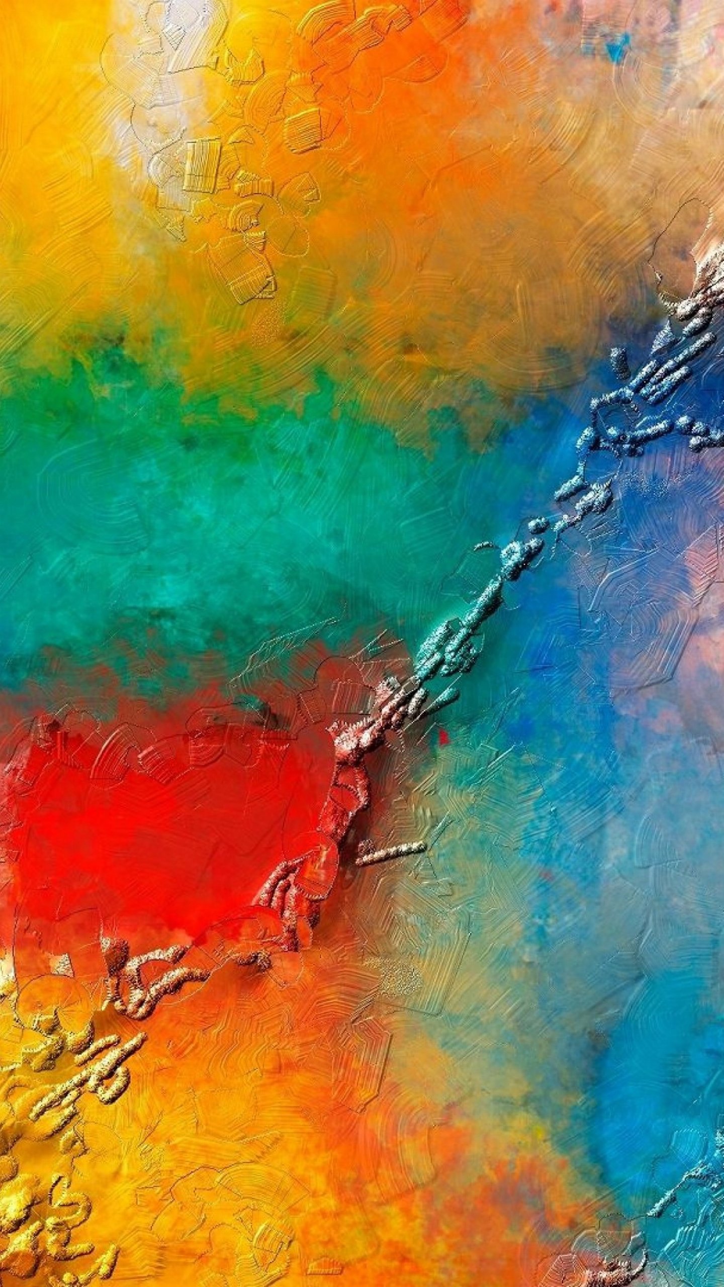 Wallpaper Blue Yellow and Red Abstract Painting, Background Free Image