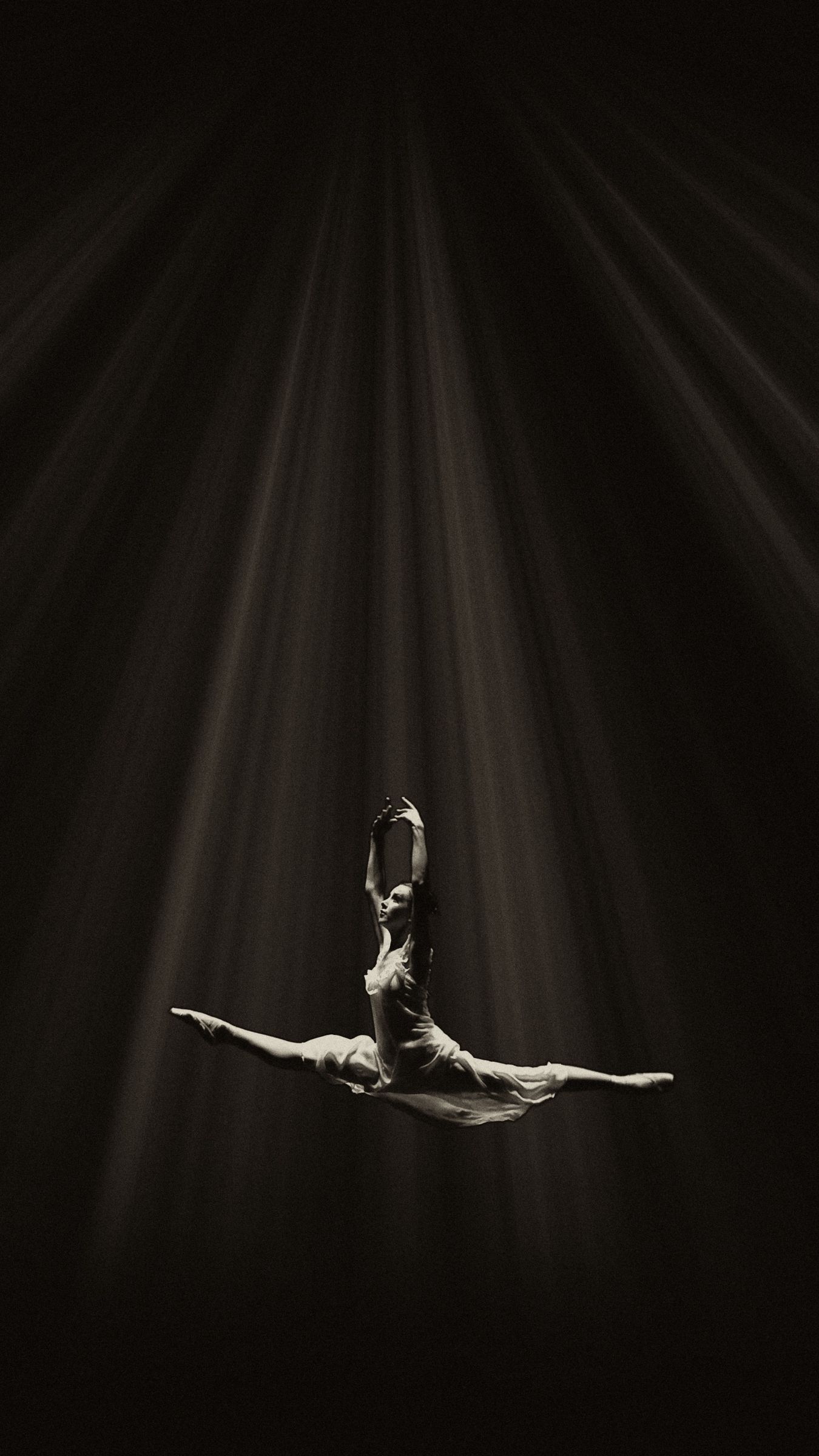 Download wallpaper 1350x2400 ballerina, ballet, dance, bw, flight iphone 8+/7+/6s+/for parallax HD background