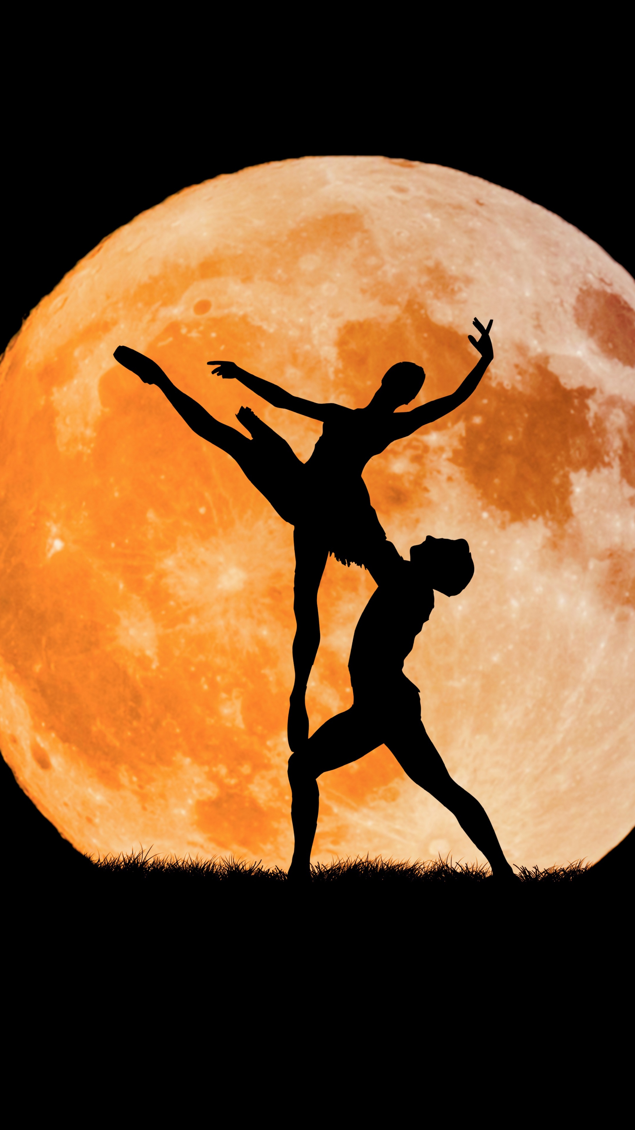 Couple Wallpaper 4K, Ballet dancers, Full moon