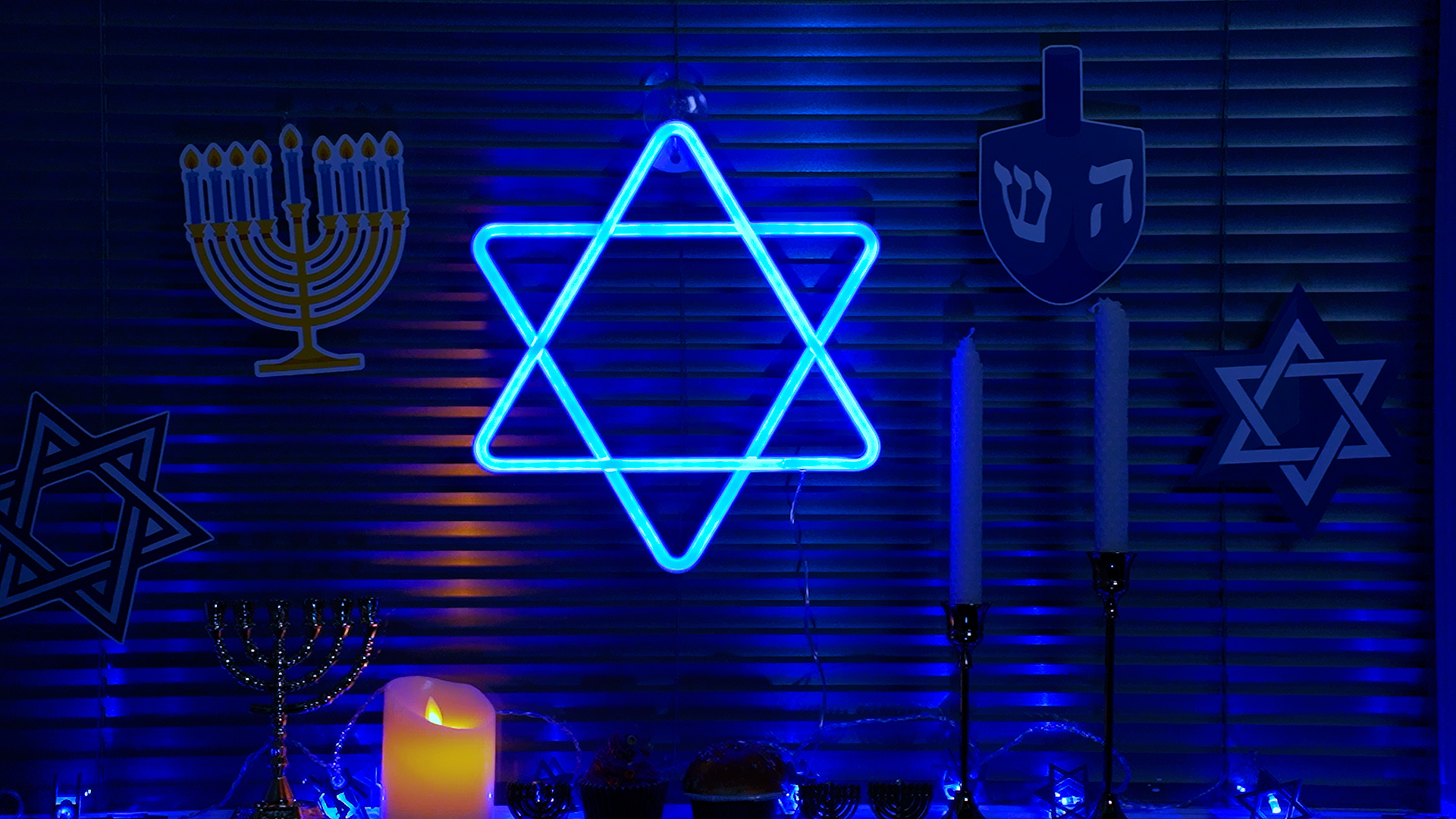 Hanukkah Decorations Star of David Blue Neon Window Lights, 12 Inch Battery and USB Powered Chanukah LED Neon Sign Lights with Timer for Jews Judaism Synagogue Passover Shabbat Hanukkah Party Decor