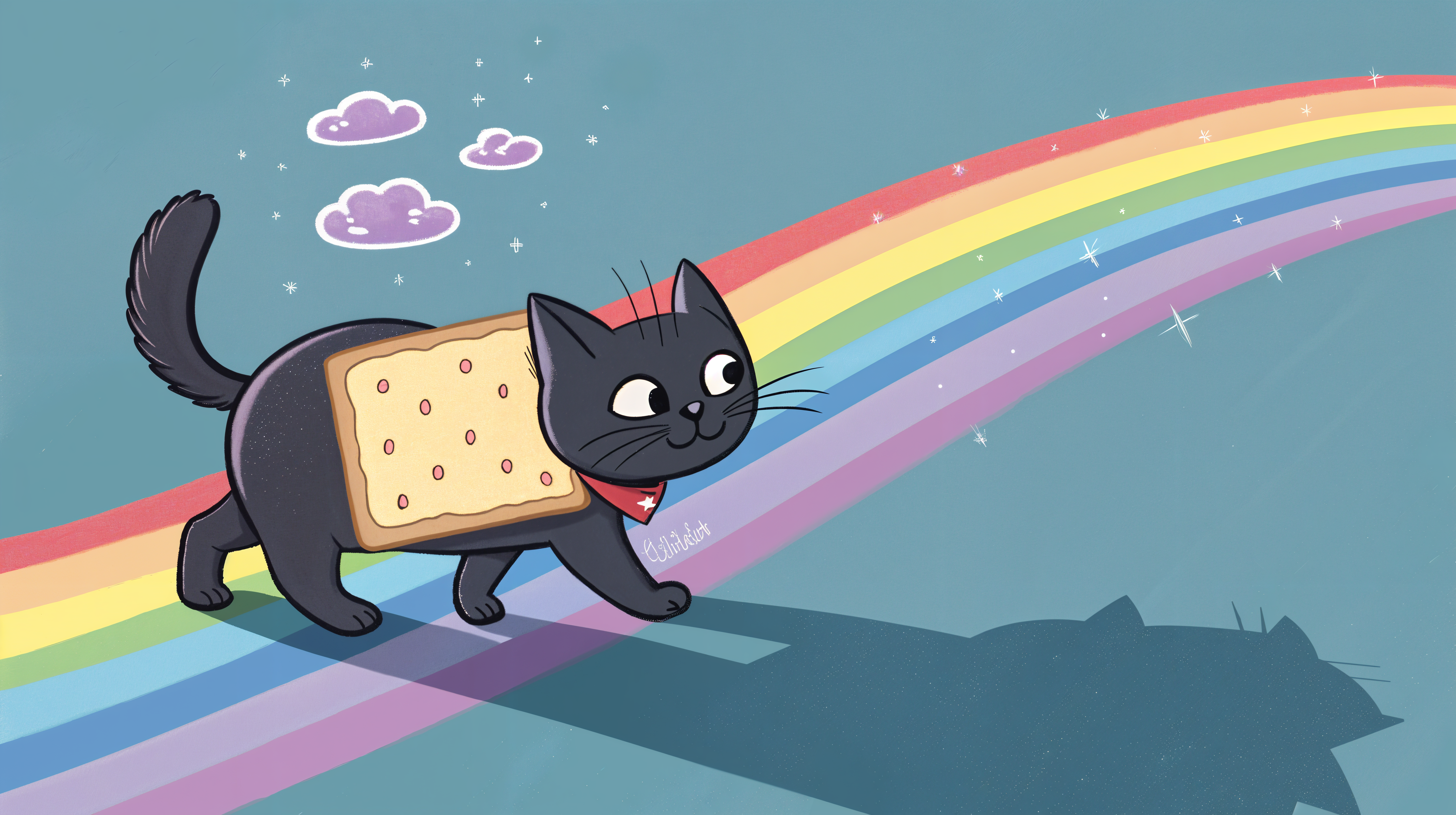 4K Ultra HD Nyan Cat Wallpaper with Black Cat and Rainbow Trail