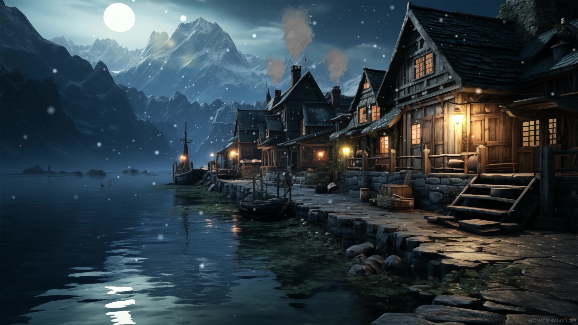 Moonlit Winter Village Wallpapers - Wallpaper Cave