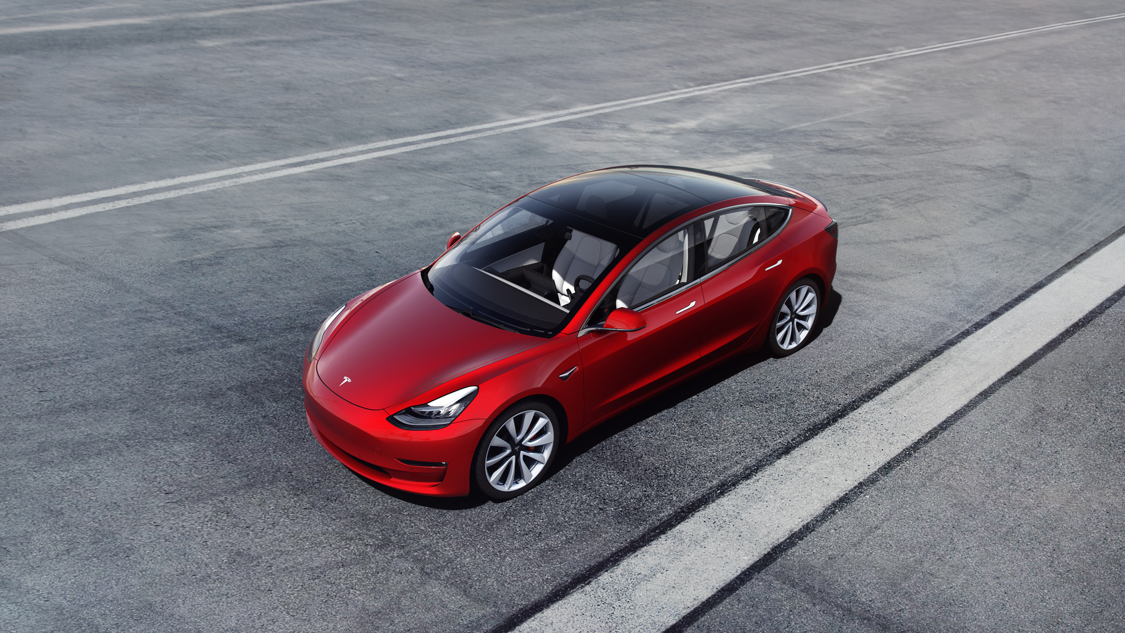 Wallpaper Tesla Motors Red 3D Graphics Cars From above 3840x2160