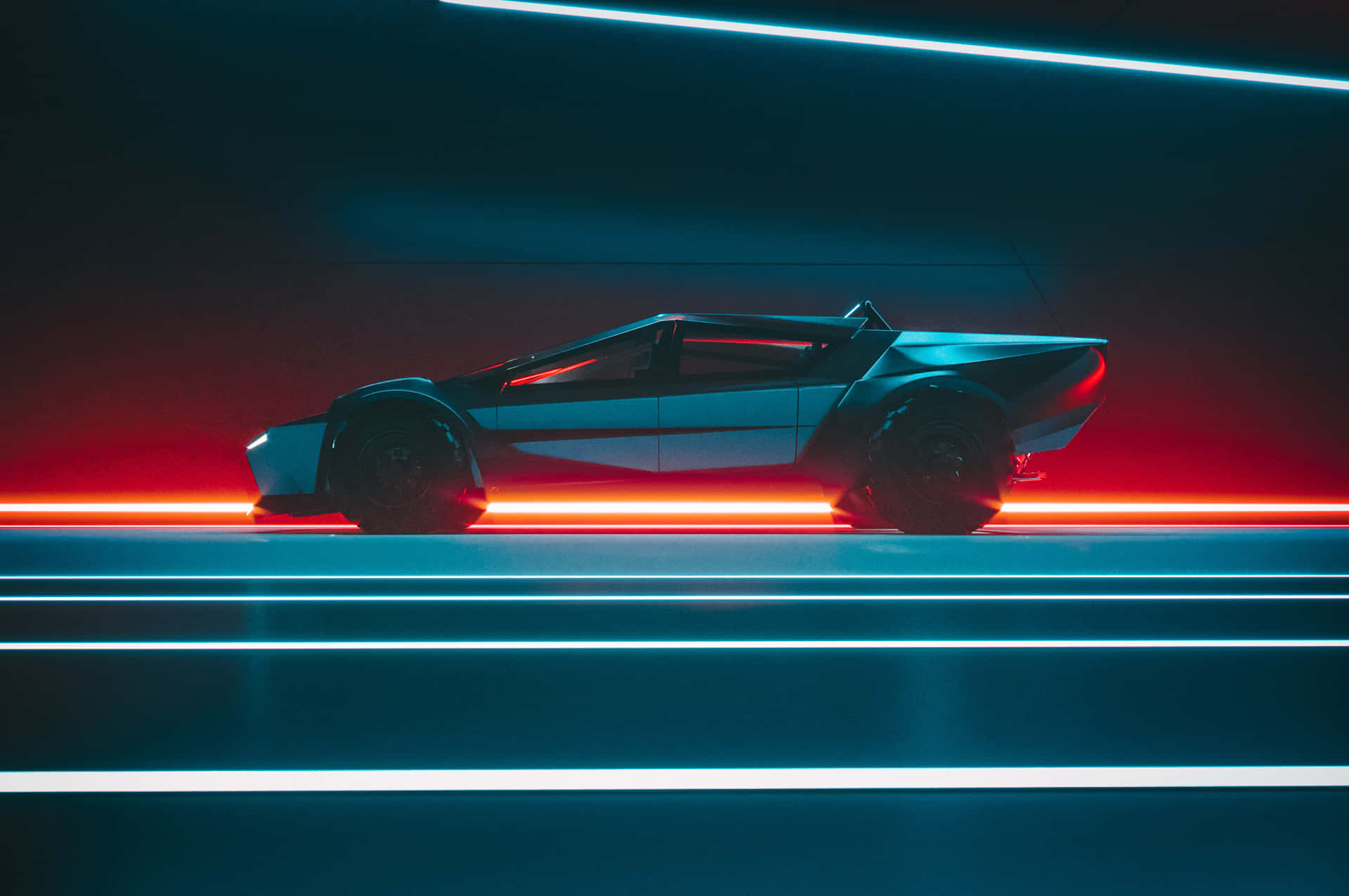 Download a futuristic car in a neon lit tunnel Picture