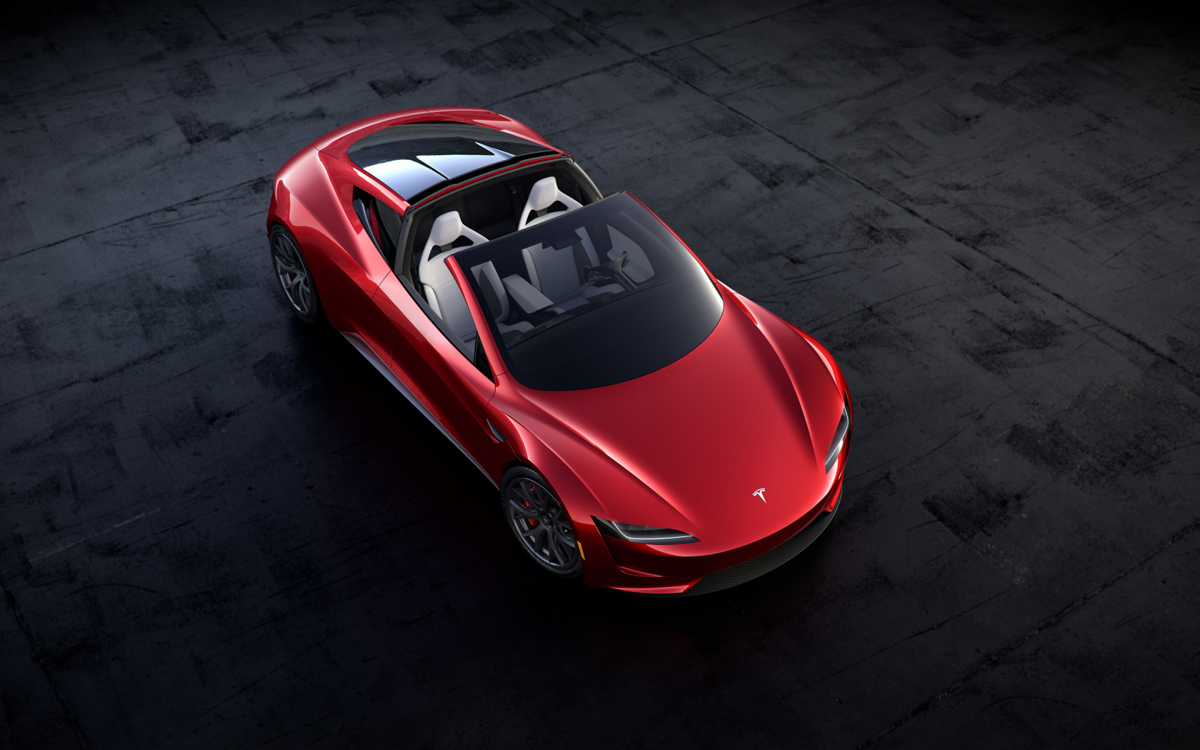 Red car Tesla Roadster, 2020 top view Desktop wallpaper 1680x1050