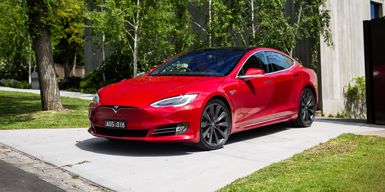 Picture Tesla Motors 2016 17 Model S P90D Red Cars Metallic
