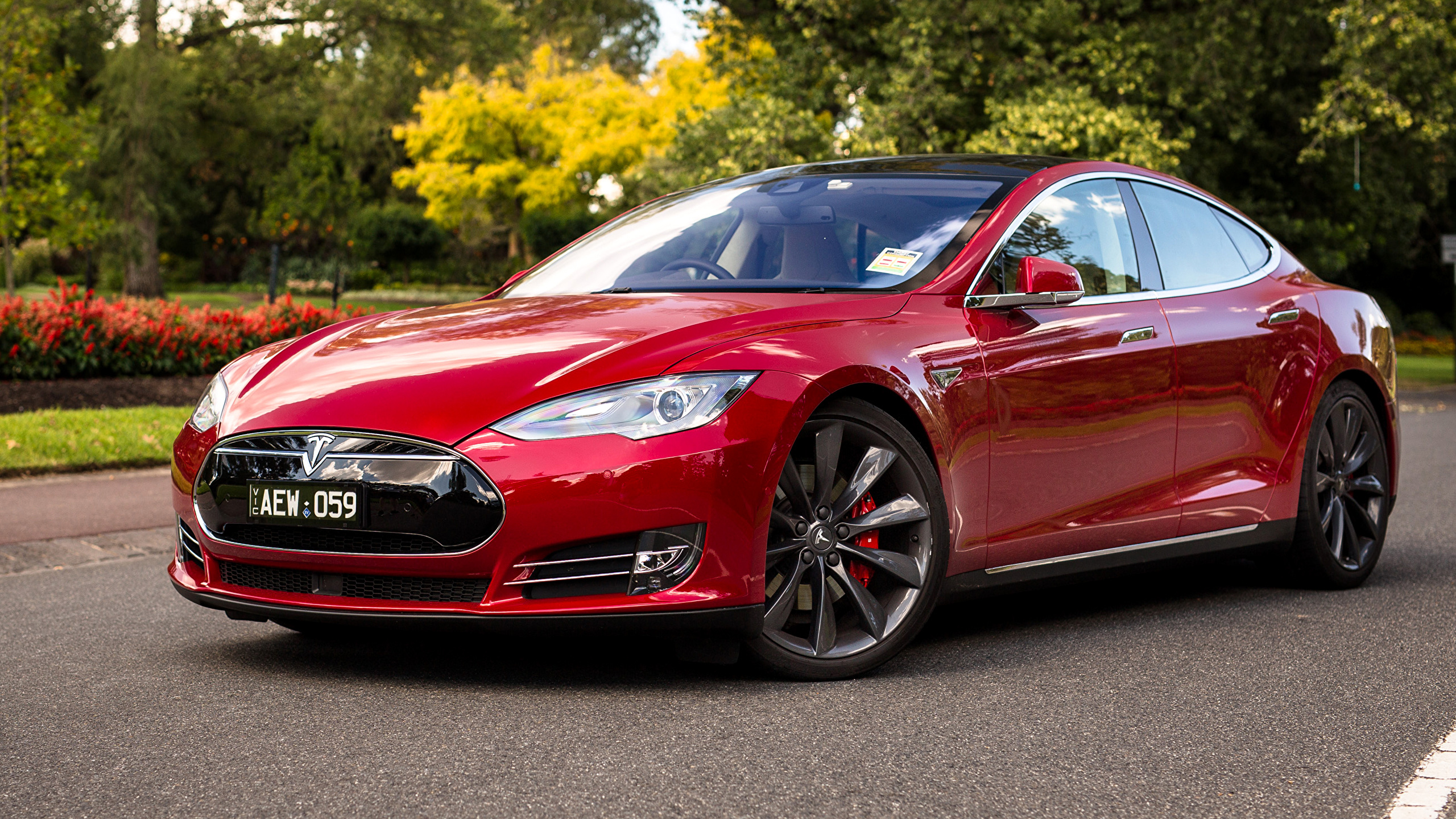 Desktop Wallpaper Tesla Motors 2014 16 Model S P85D Red 2560x1440