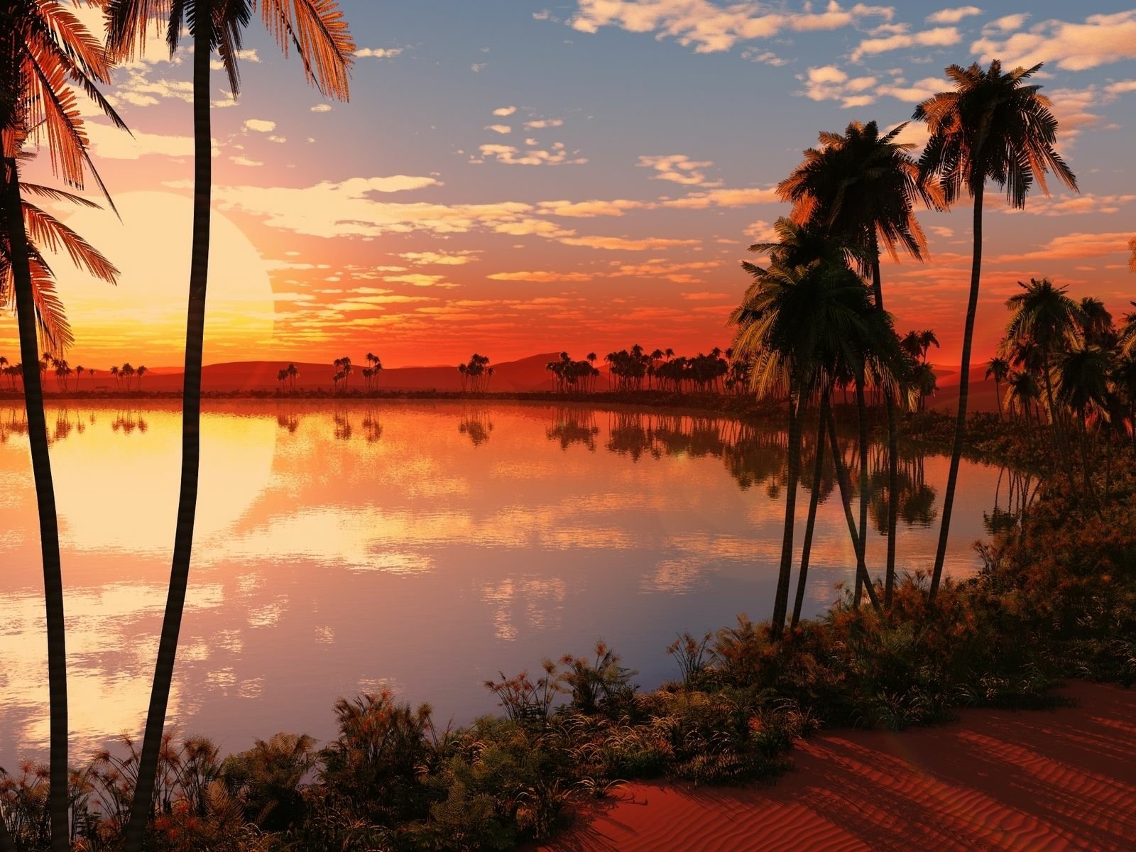 Tropical Island Serenity HD Wallpaper: Nature's Sunset Reflection