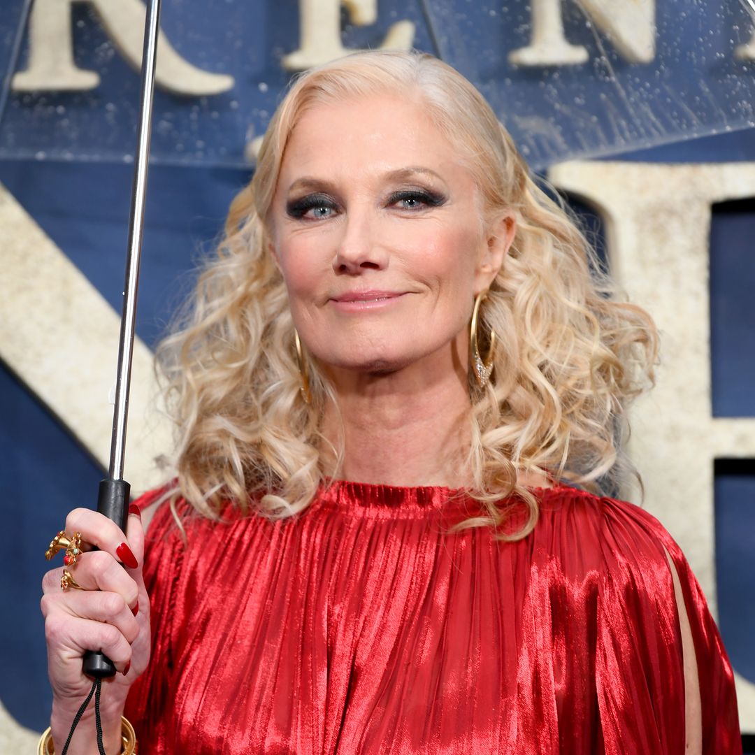 Joely Richardson, 59, is a goddess in scarlet dress as she braves the rain for London premiere of Renegade Nell. HELLO!