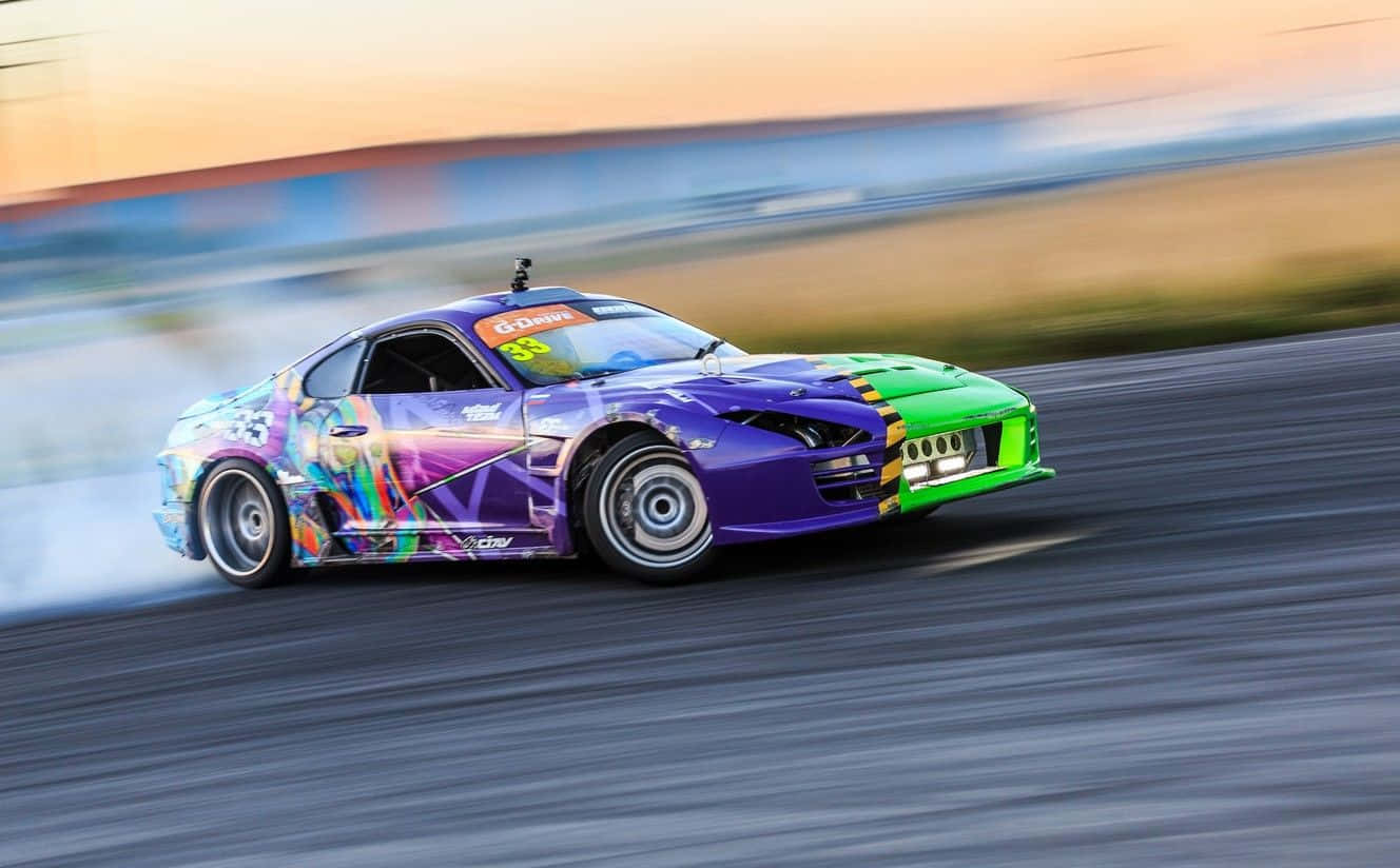 Download Supra Drift Purple And Green Car Wallpaper