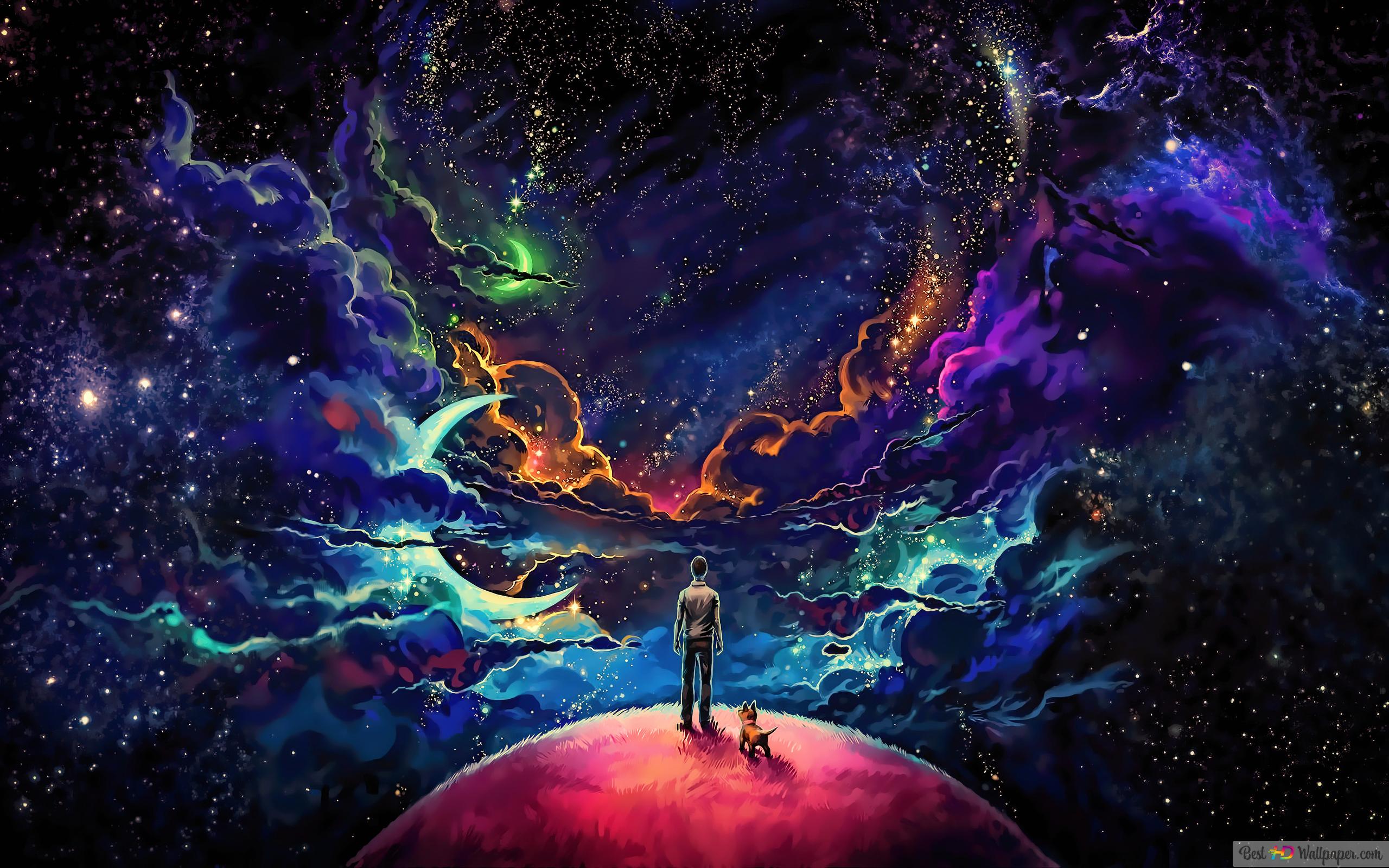 Man and Dog in space, Doors to Multiverse 4K wallpaper download